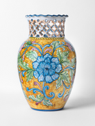 Vaso Traforato fatto a mano H.40cm Ceramica Caltagirone Decoro con Fiori - VASO