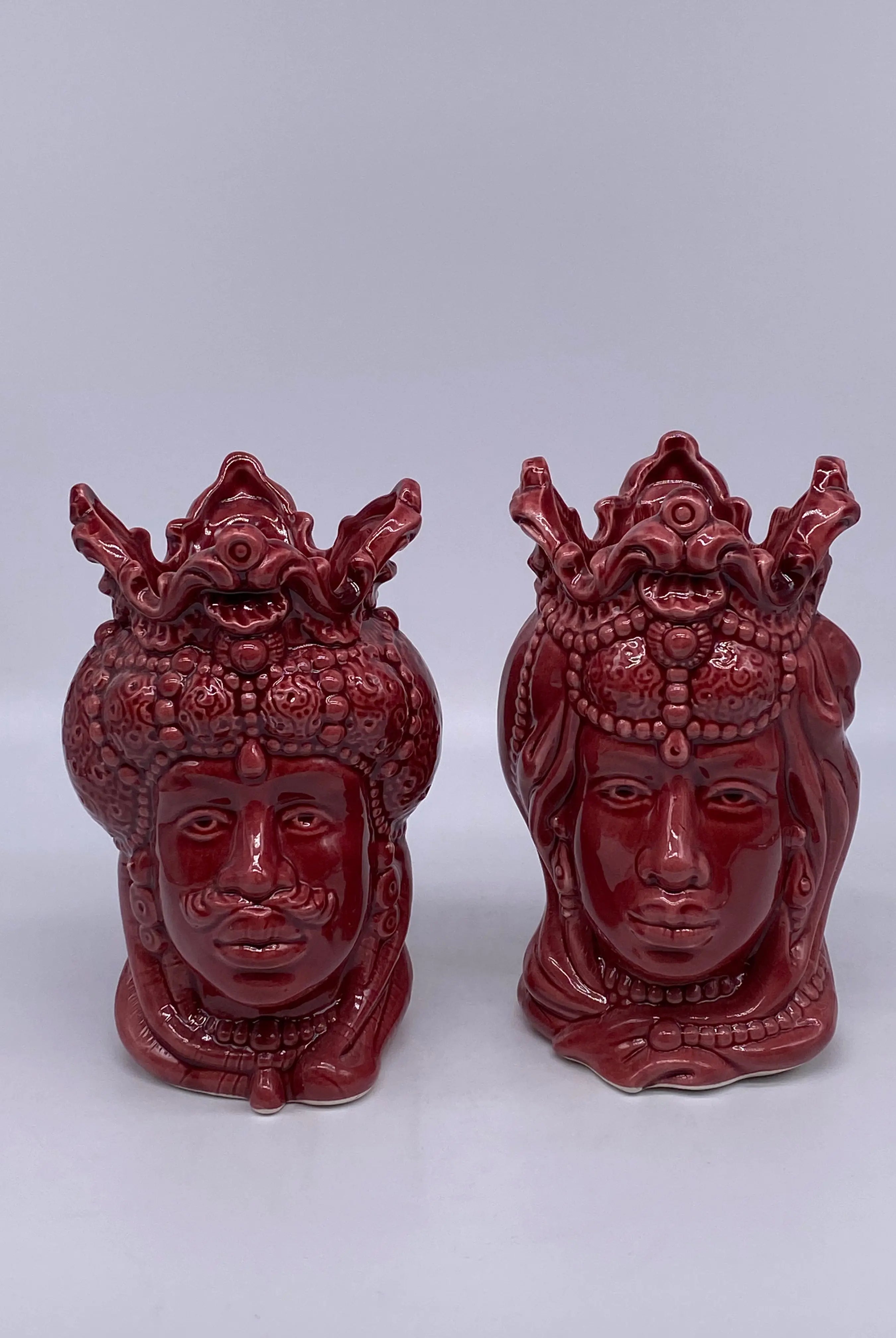 Coppia Teste di Moro Emiro Ceramica Caltagirone cm H.20 Artigianale VARI COLORI DD CERAMICHE SICILIANE