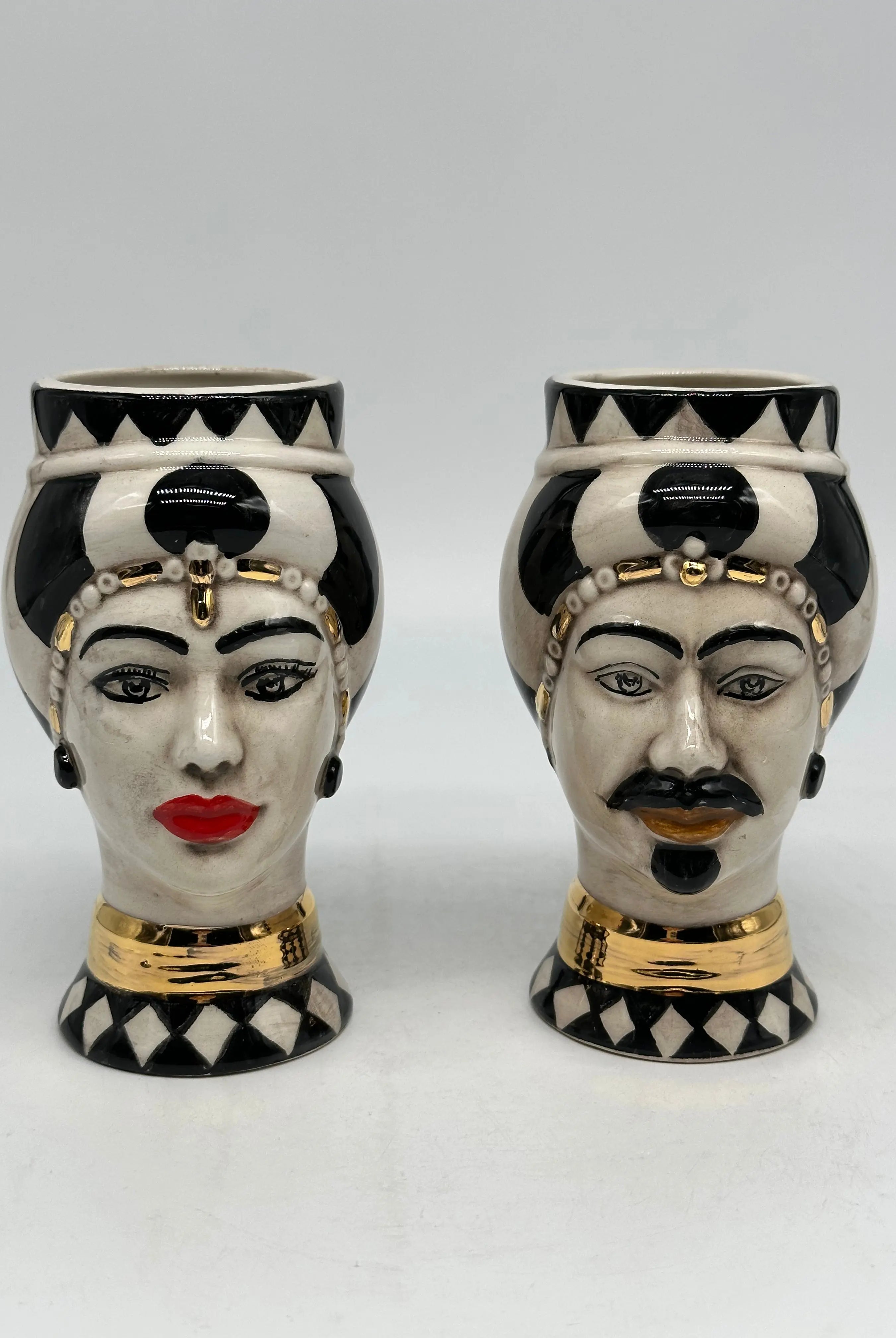 Coppia Teste di Moro Token Ceramica Caltagirone cm H.14 L.8 Artigianale VARI COLORI DD CERAMICHE SICILIANE