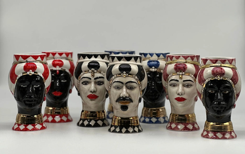 Coppia Teste di Moro Token Ceramica Caltagirone cm H.14 L.8 Artigianale VARI COLORI DD CERAMICHE SICILIANE