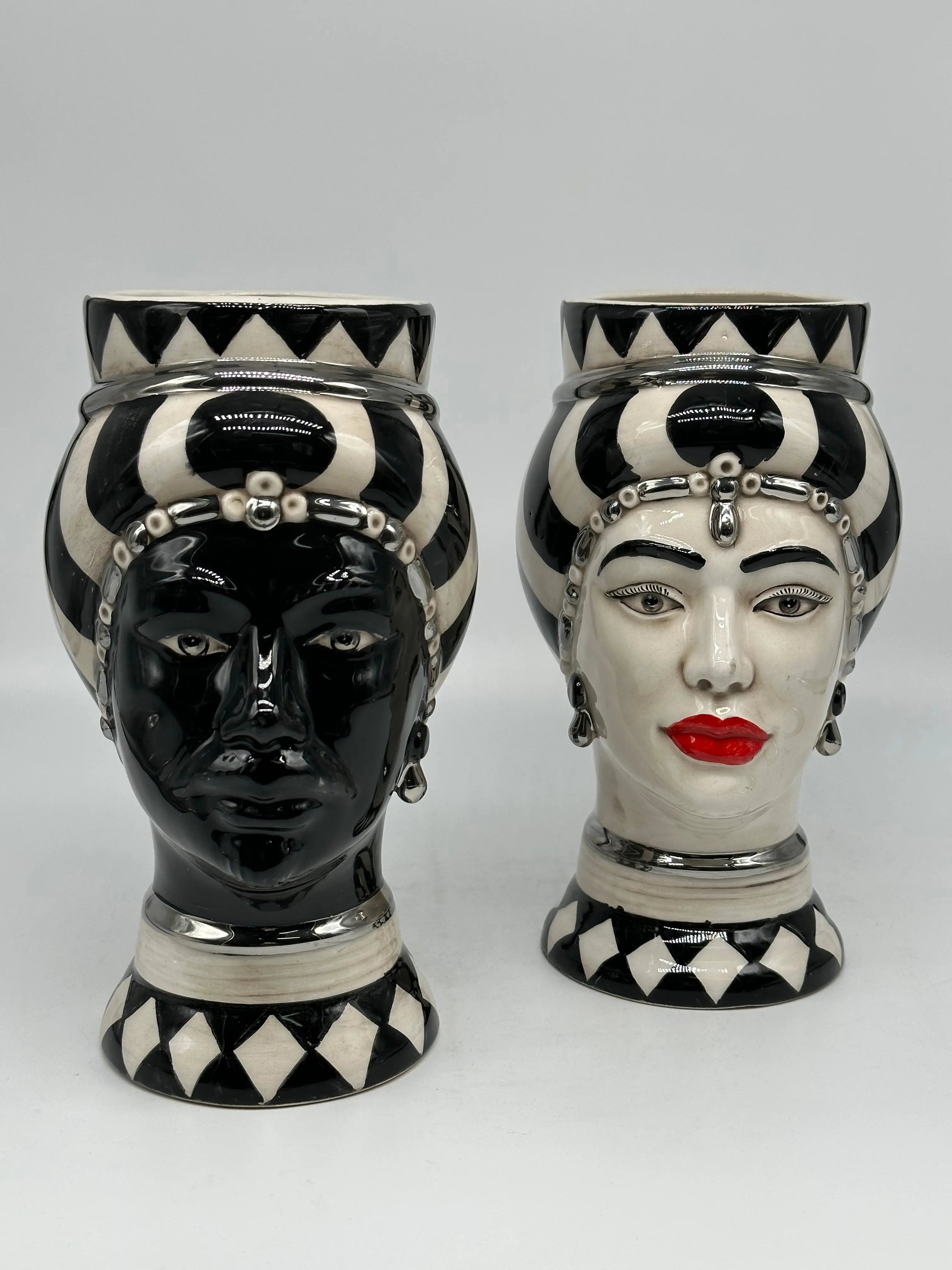 Coppia Teste di Moro Token Ceramica Caltagirone cm H.23 L.12 Artigianale  VARI COLORI