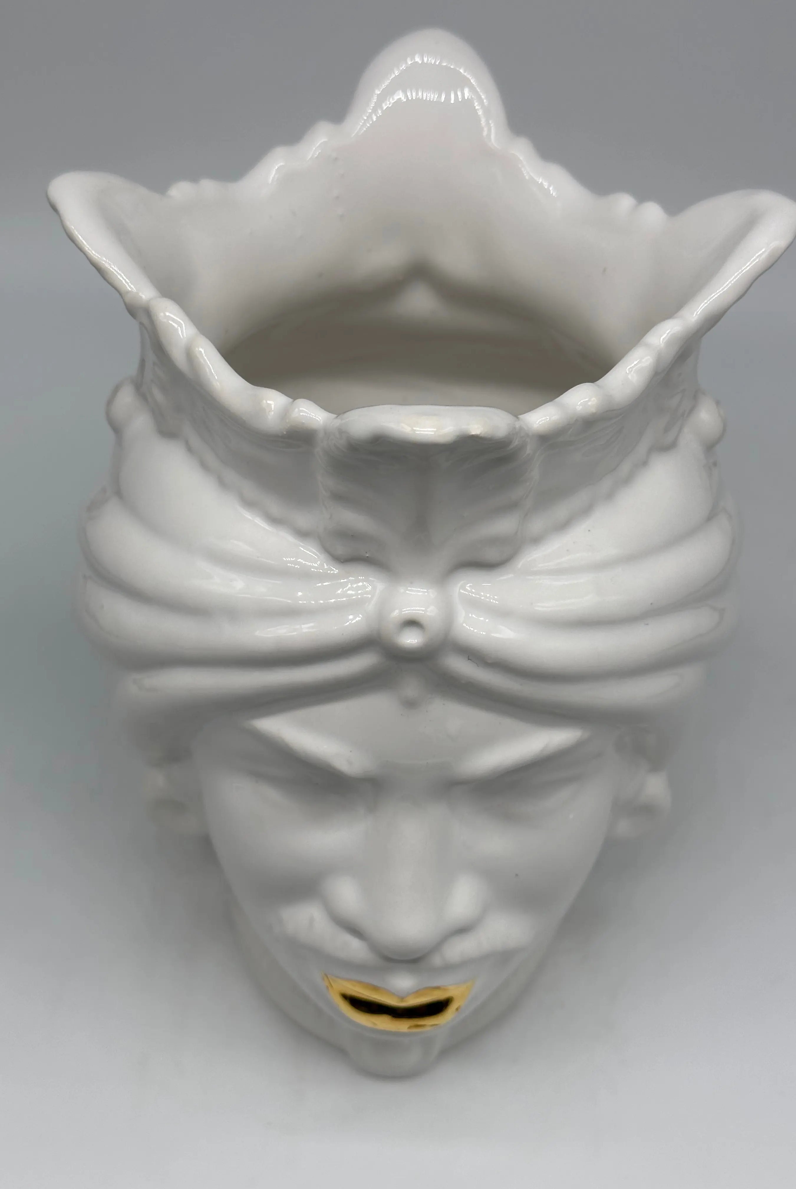 FINE SERIE - Testa di Moro Afro Uomo Ceramica Caltagirone cm H.25 L.17 Artigianale Bianco dettagli Oro DD CERAMICHE SICILIANE