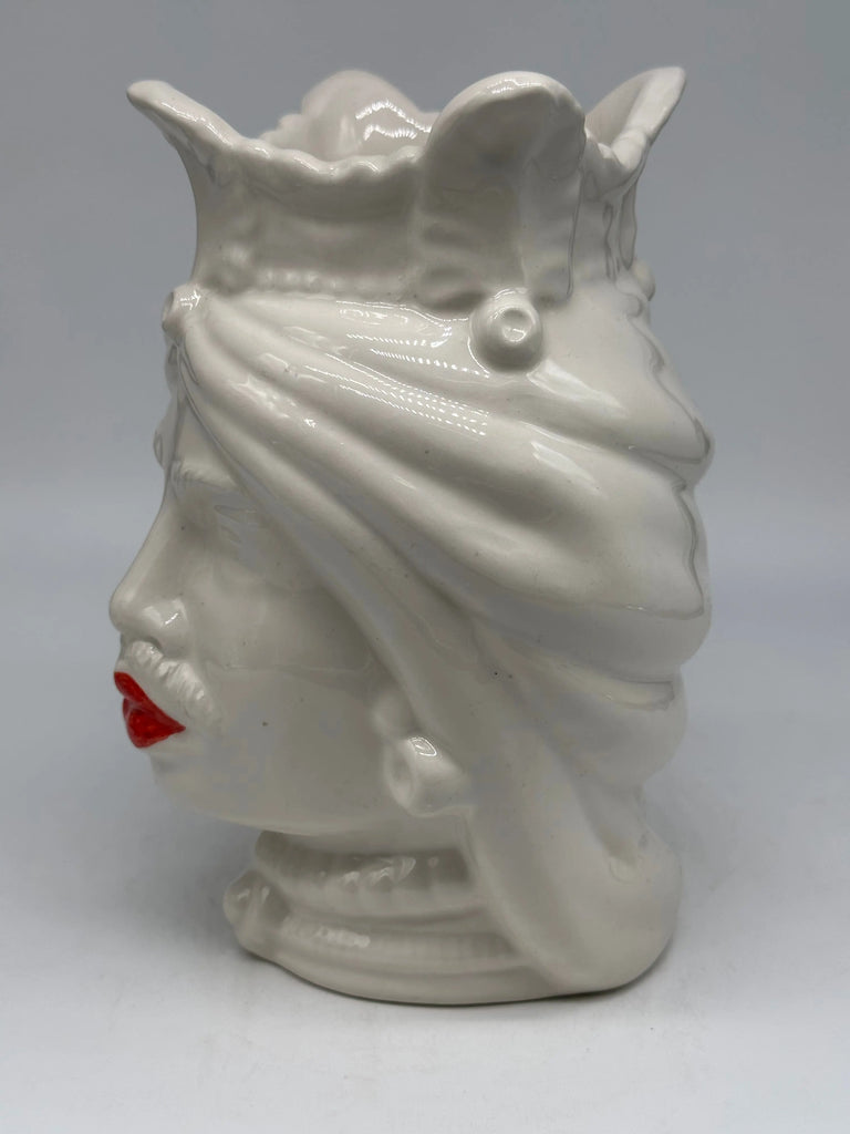 FINE SERIE - Testa di Moro Afro Uomo Ceramica Caltagirone cm H.25 L.17 Artigianale Bianco labbra Rosse DD CERAMICHE SICILIANE