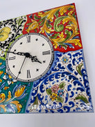 Orologio da Parete Ceramica Caltagirone Quadrato dipinto a mano Lato 30cm Decoro n.3 DD CERAMICHE SICILIANE