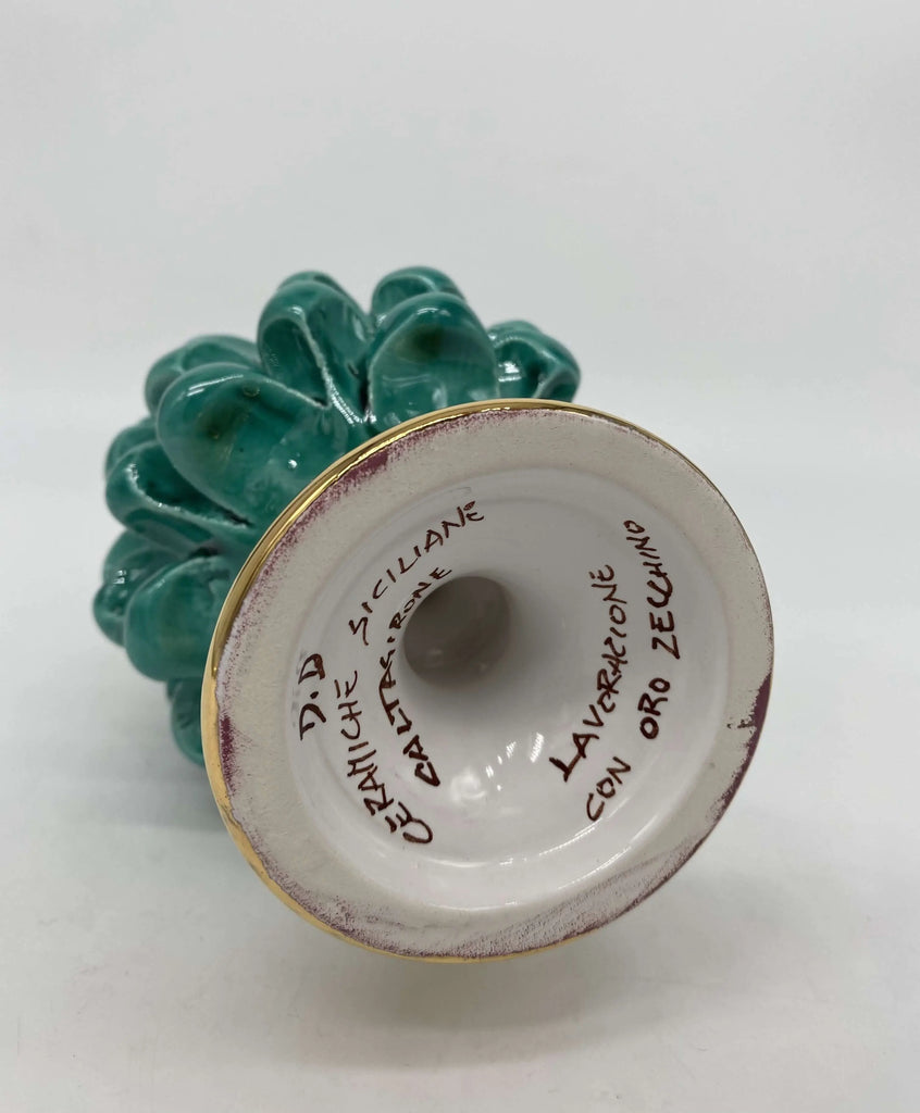 Pigna Aurum Ceramica Caltagirone cm H.15 Artigianale Verde Acqua DD CERAMICHE SICILIANE