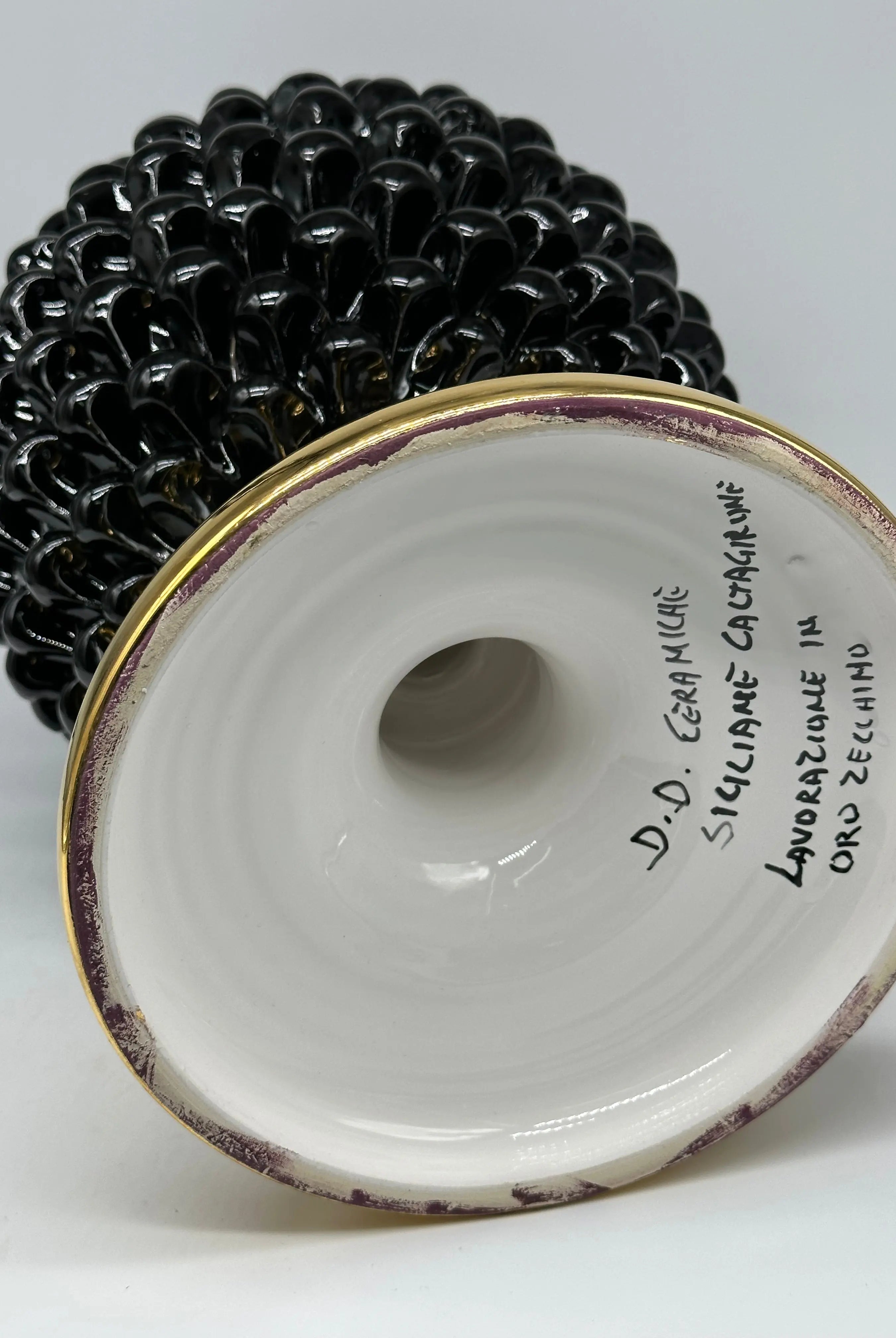 Pigna Aurum Ceramica Caltagirone cm H.40 Artigianale Nero DD CERAMICHE SICILIANE