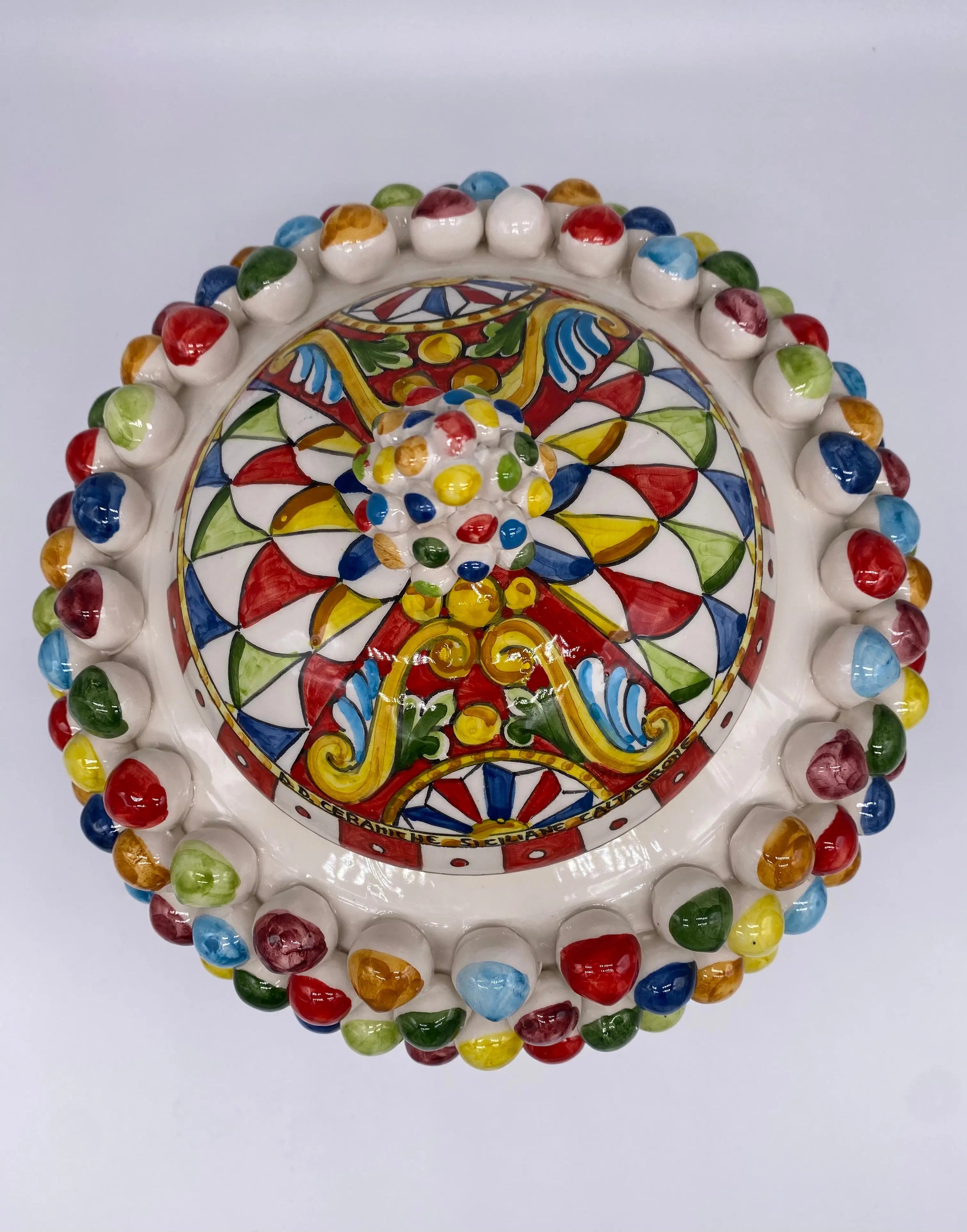 Pigna Biscottiera “Carretto” Ceramica Caltagirone cm H.23 L.25 D.14 Artigianale Multicolor DD CERAMICHE SICILIANE