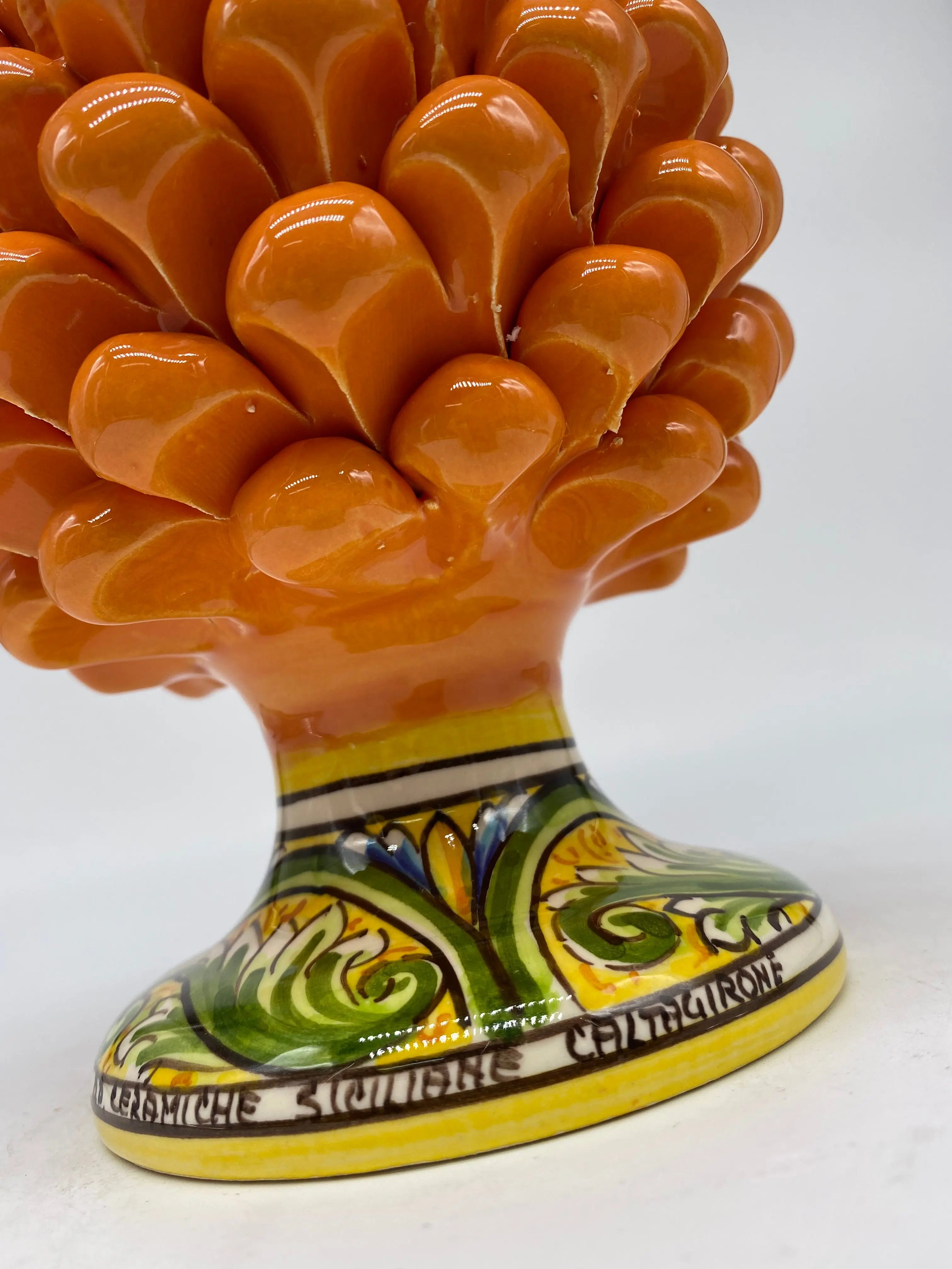 Porta piante pigna siciliana ciotola ceramica Caltagirone colore arancione