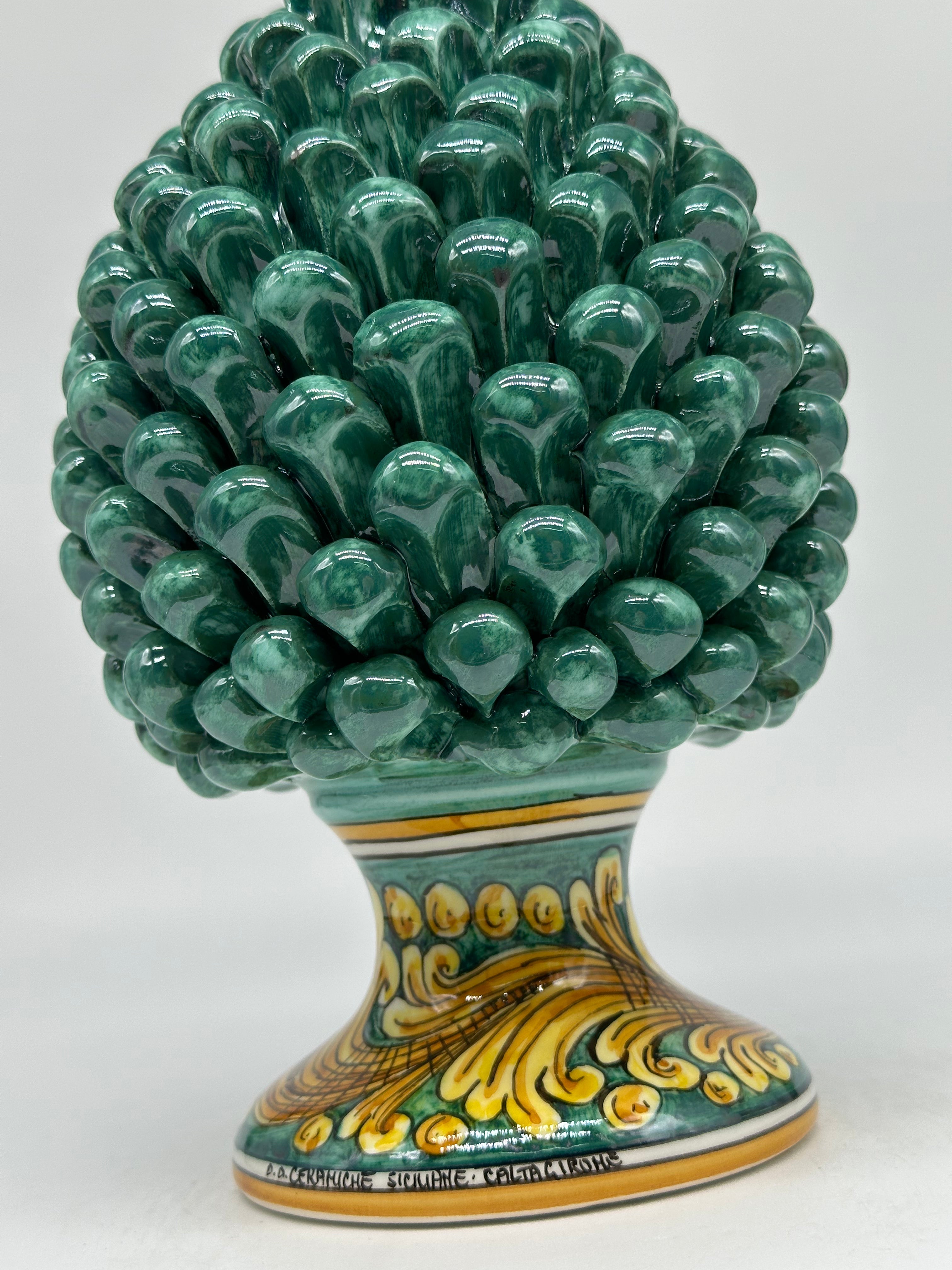 Pigna siciliana ceramica di Caltagirone - monocolore - altezza 11/12 cm  OPZIONE VERSIONE SELEZIONATA verde rame