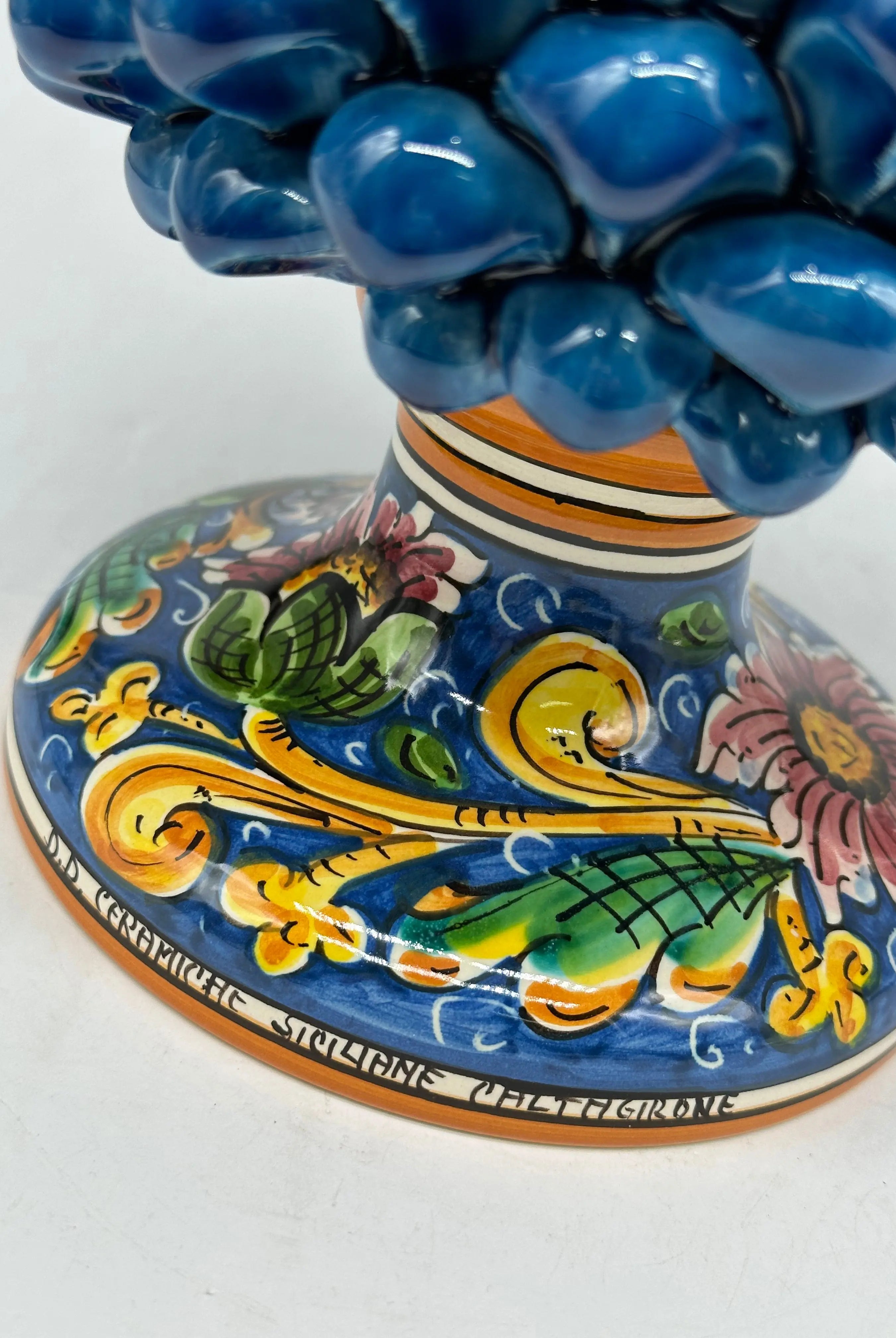 Pigna Ceramica Caltagirone cm H.30 Artigianale Blu Marino Base Decorata DD CERAMICHE SICILIANE