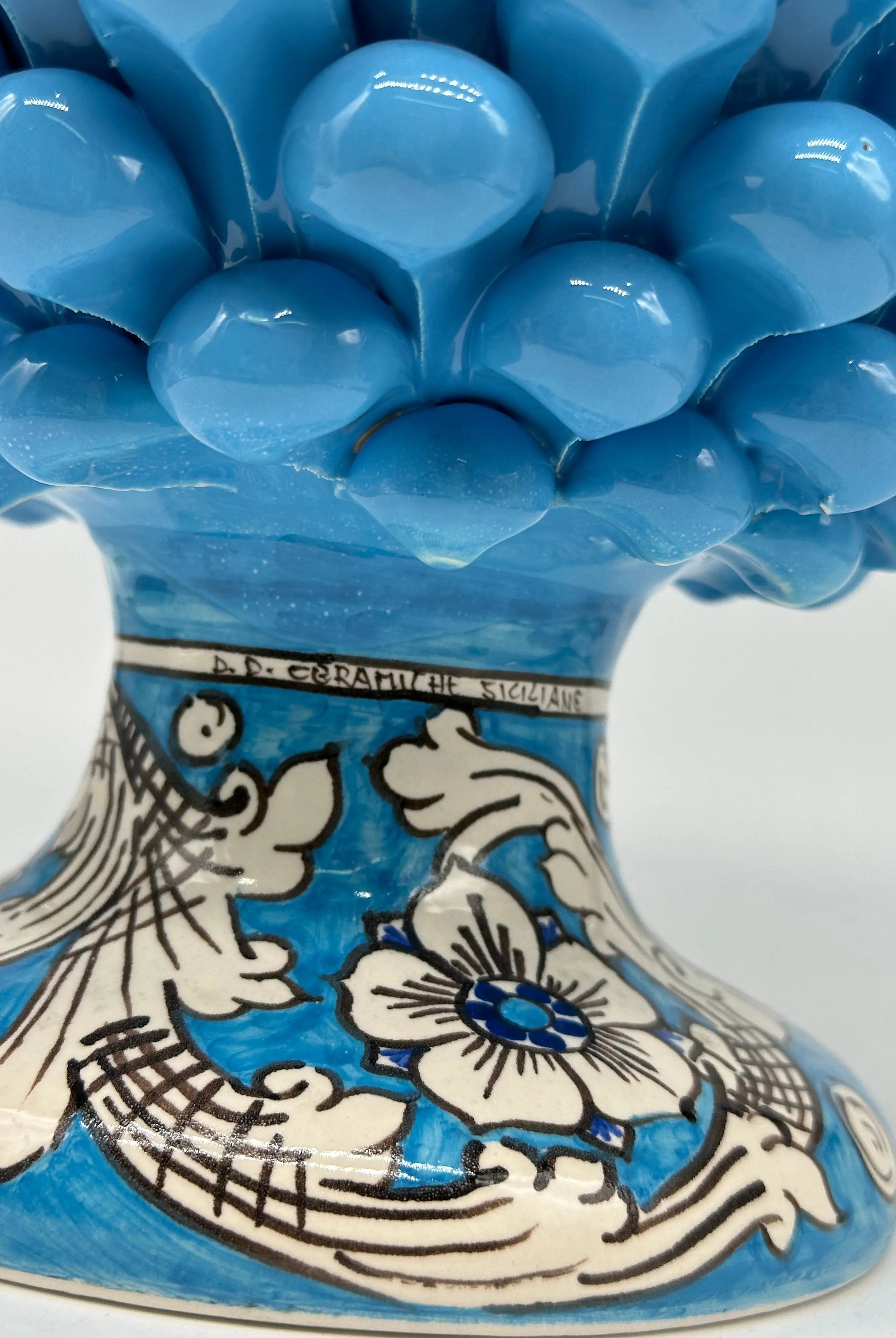 Pigna Ceramica Caltagirone cm H.30 Artigianale Celeste Base Decorata stesso fondo DD CERAMICHE SICILIANE