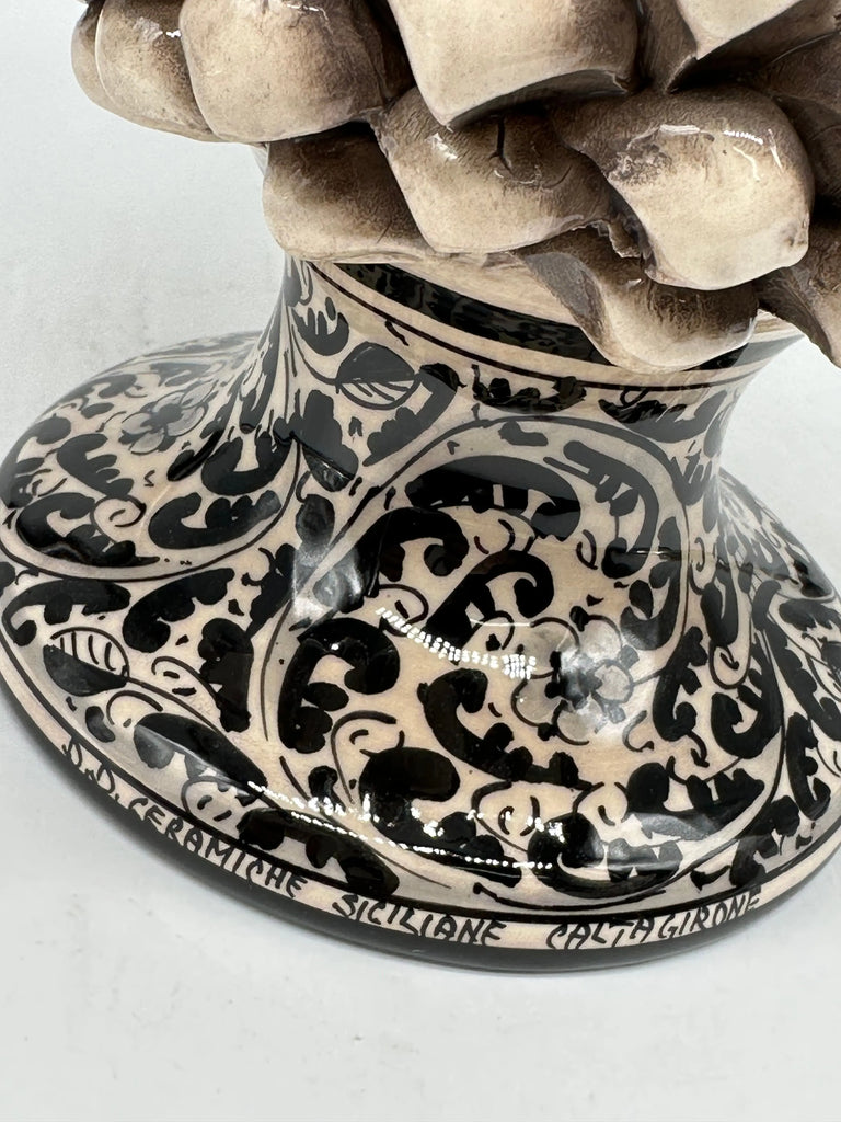 Pigna Ceramica Caltagirone cm H.40 Artigianale Beige con Base Decorata Nero DD CERAMICHE SICILIANE