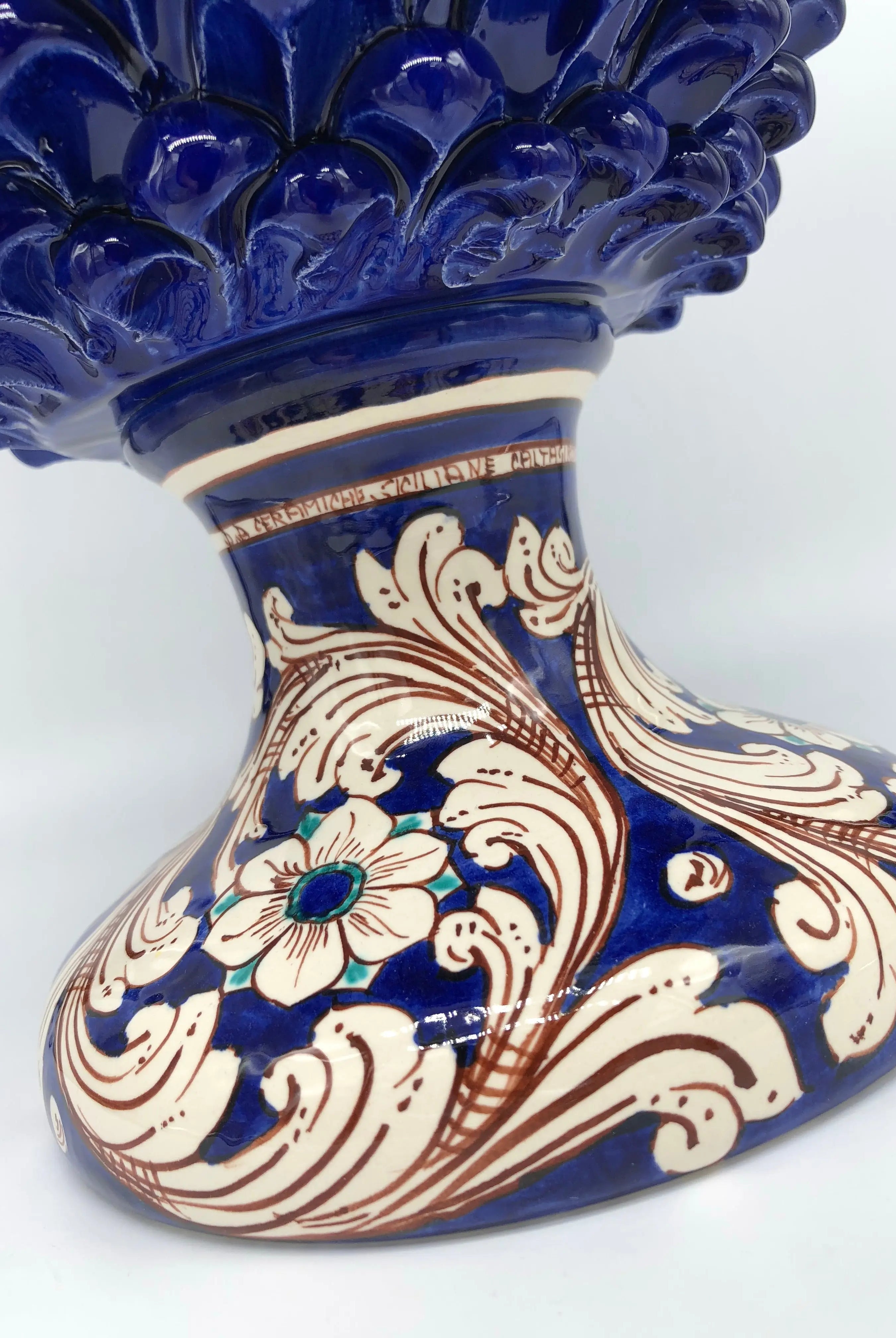 Pigna Ceramica Caltagirone cm H.40 Artigianale Blu Notte Base Decorata DD CERAMICHE SICILIANE