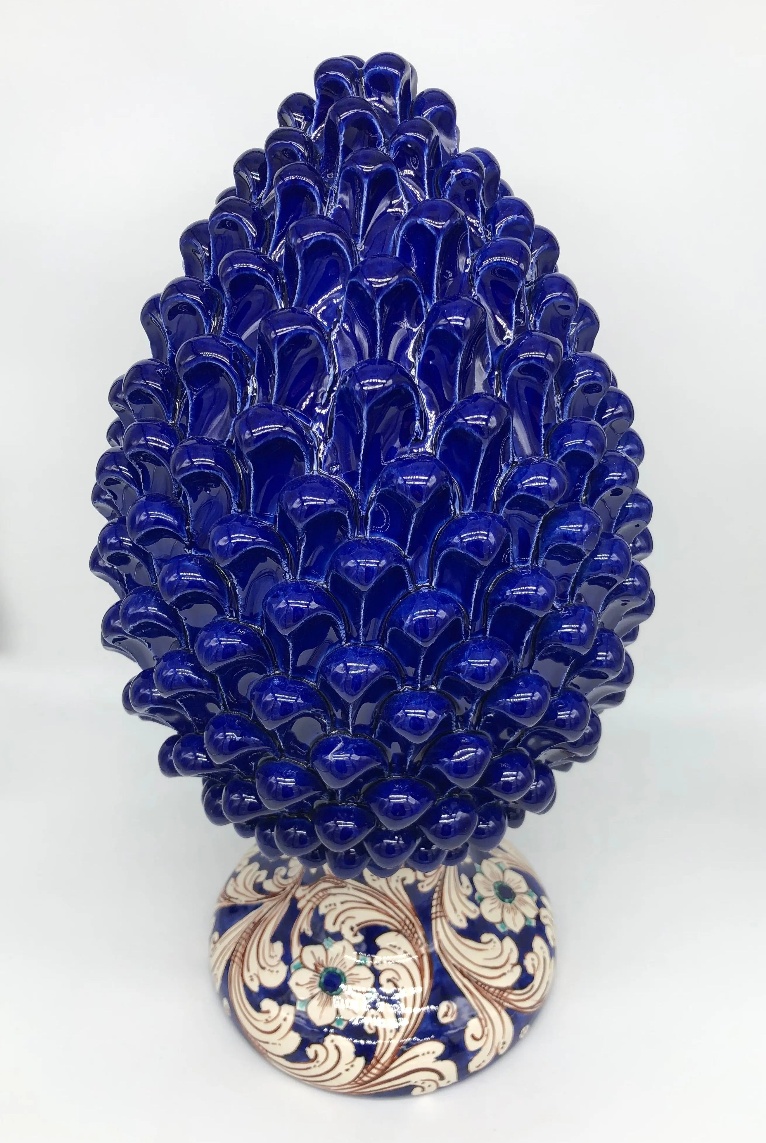 Pigna Ceramica Caltagirone cm H.40 Artigianale Blu Notte Base Decorata DD CERAMICHE SICILIANE