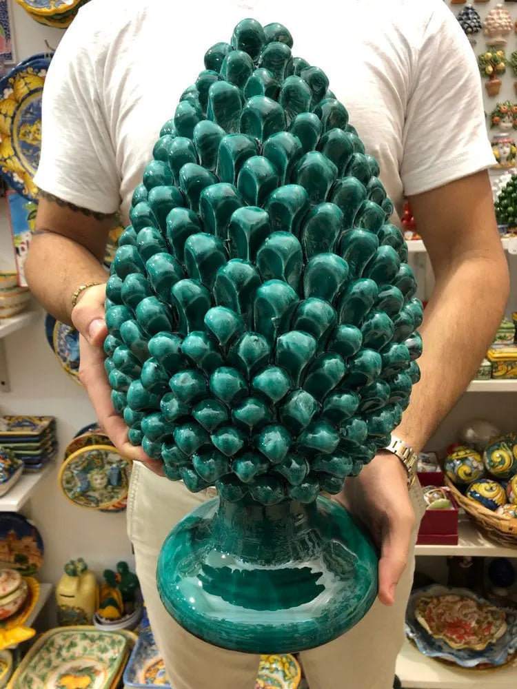 Pigna Ceramica Caltagirone cm H.40 Artigianale Verde Cristallo DD CERAMICHE SICILIANE