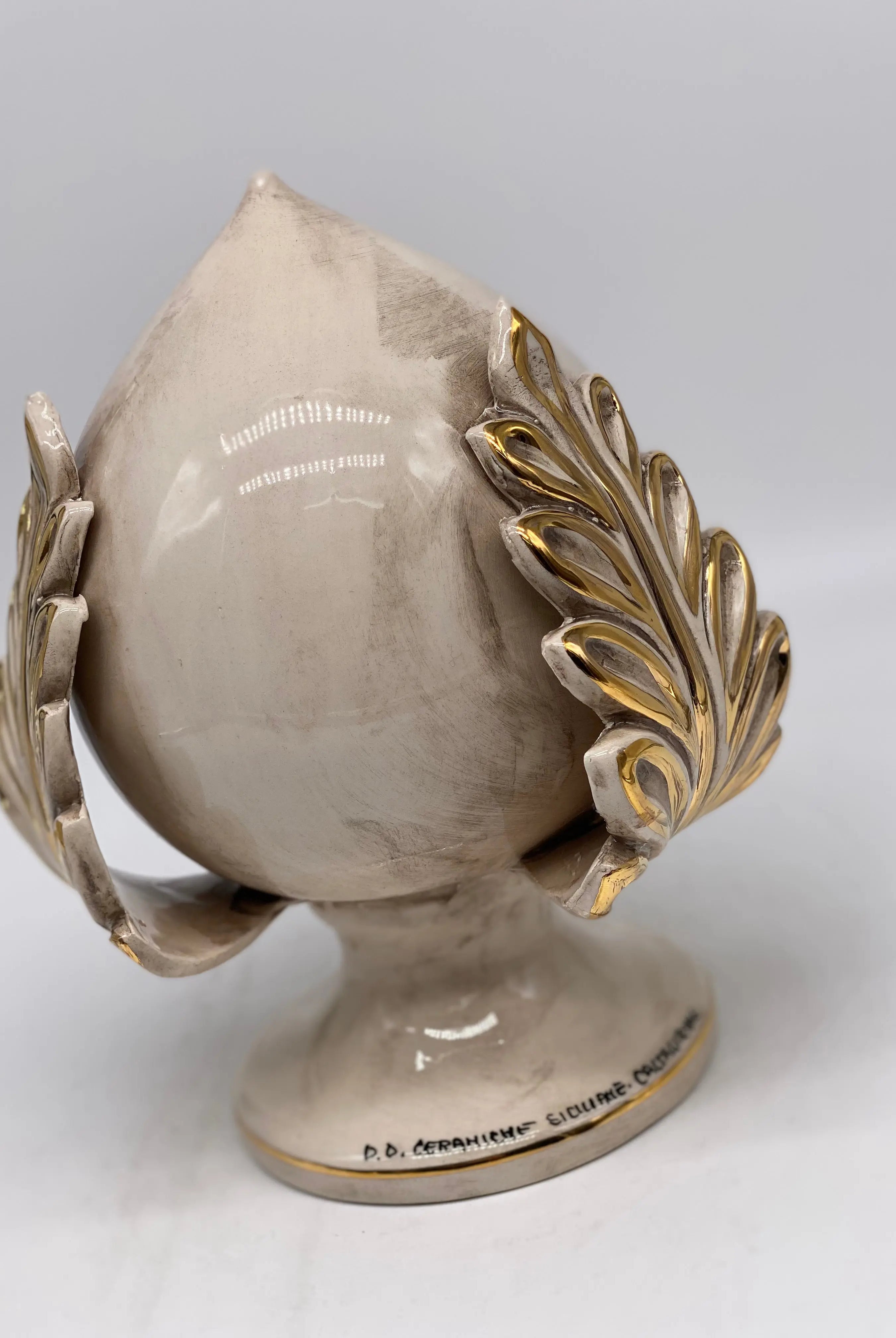 Pumo Ceramica Caltagirone cm H.20 Artigianale Écru Oro DD CERAMICHE SICILIANE