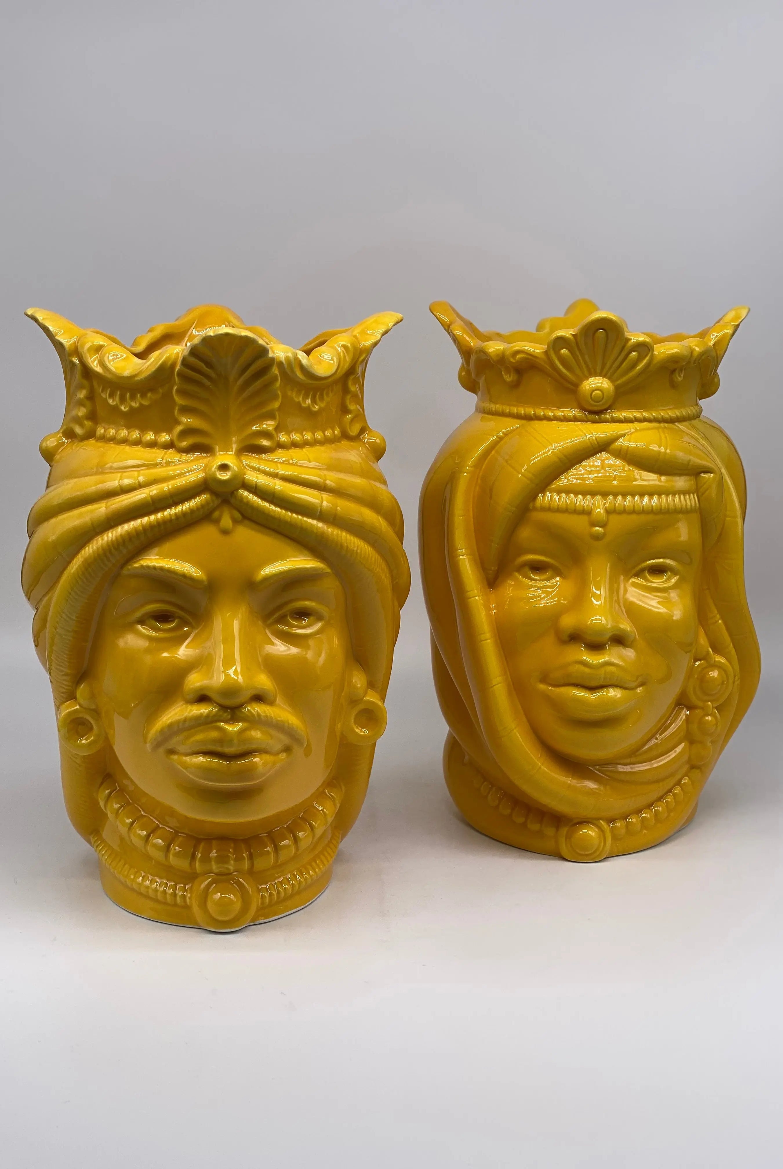 Teste di Moro Afro Ceramica Caltagirone cm H.25 L.17 Artigianale Giallo DD CERAMICHE SICILIANE
