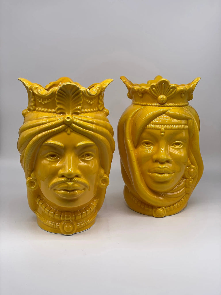 Teste di Moro Afro Ceramica Caltagirone cm H.25 L.17 Artigianale Giallo DD CERAMICHE SICILIANE