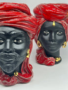 Teste di Moro Anubi Ceramica Caltagirone cm H.29 L.20 Artigianale Rosso Magma Oro DD CERAMICHE SICILIANE