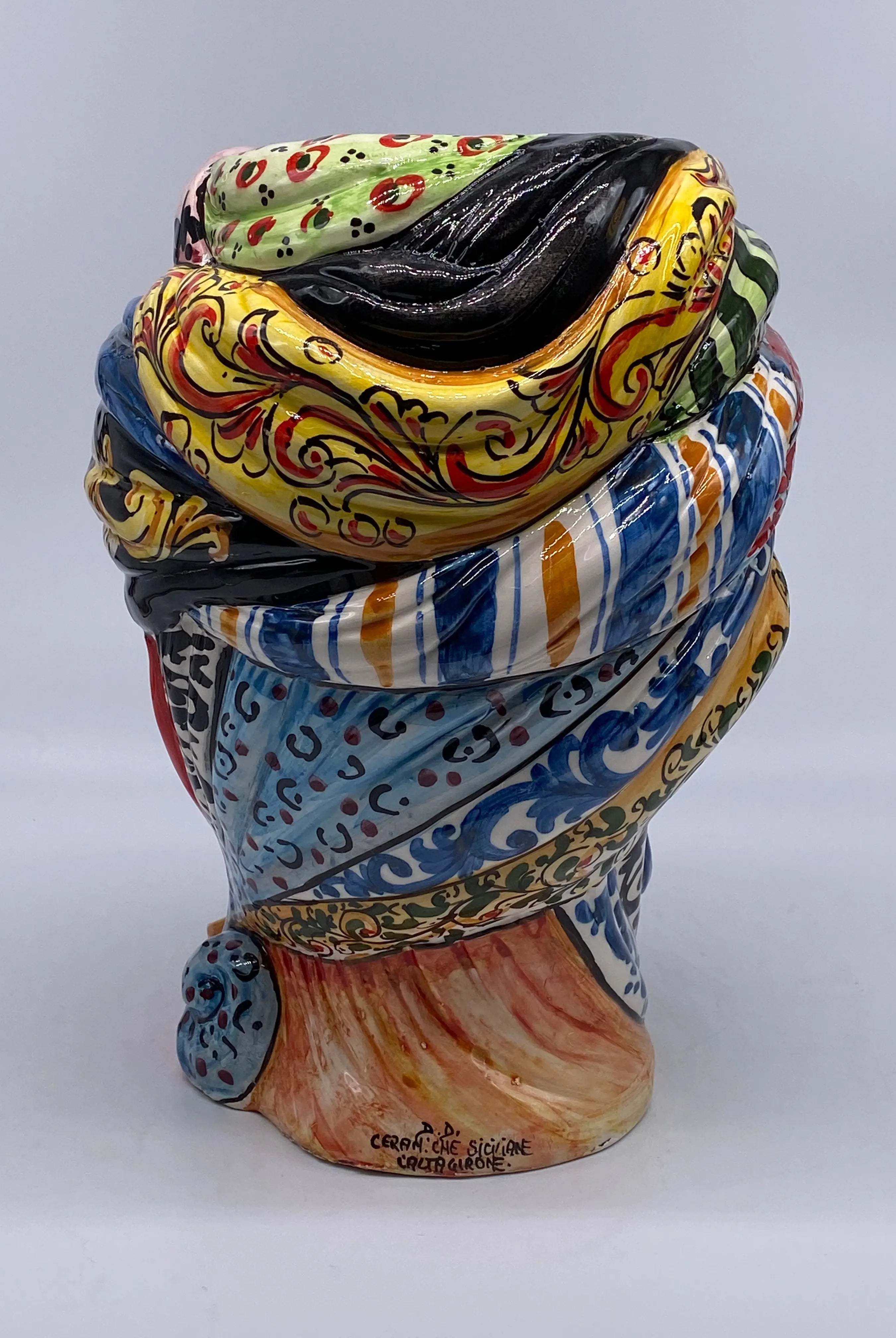Teste di Moro Anubi Ceramica Caltagirone cm H.29 L.20 Artigianale “Carretto” DD CERAMICHE SICILIANE