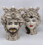 Teste di Moro Classica Corona Sfere Écru Ceramica di Caltagirone cm H.28 L.20 Artigianale DD CERAMICHE SICILIANE