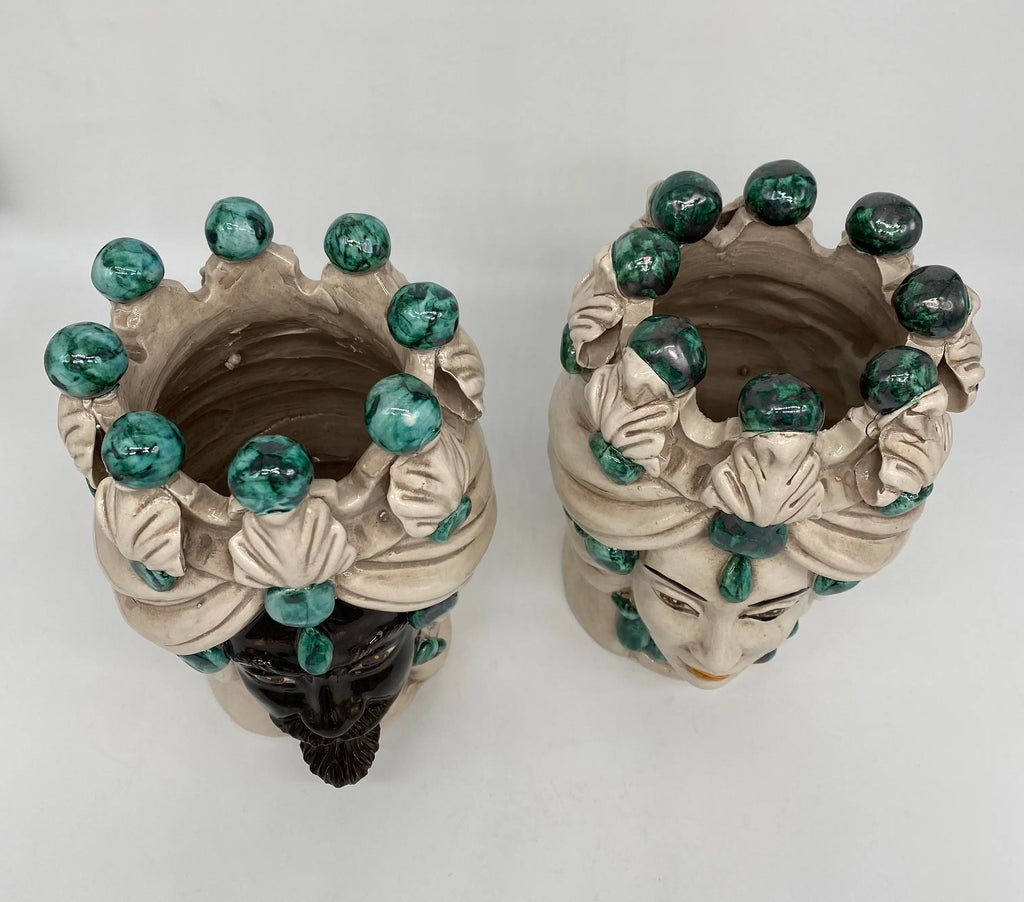 Teste di Moro Corona Sfere Verde Ceramica Caltagirone cm H.20 L.12 Artigianale DD CERAMICHE SICILIANE