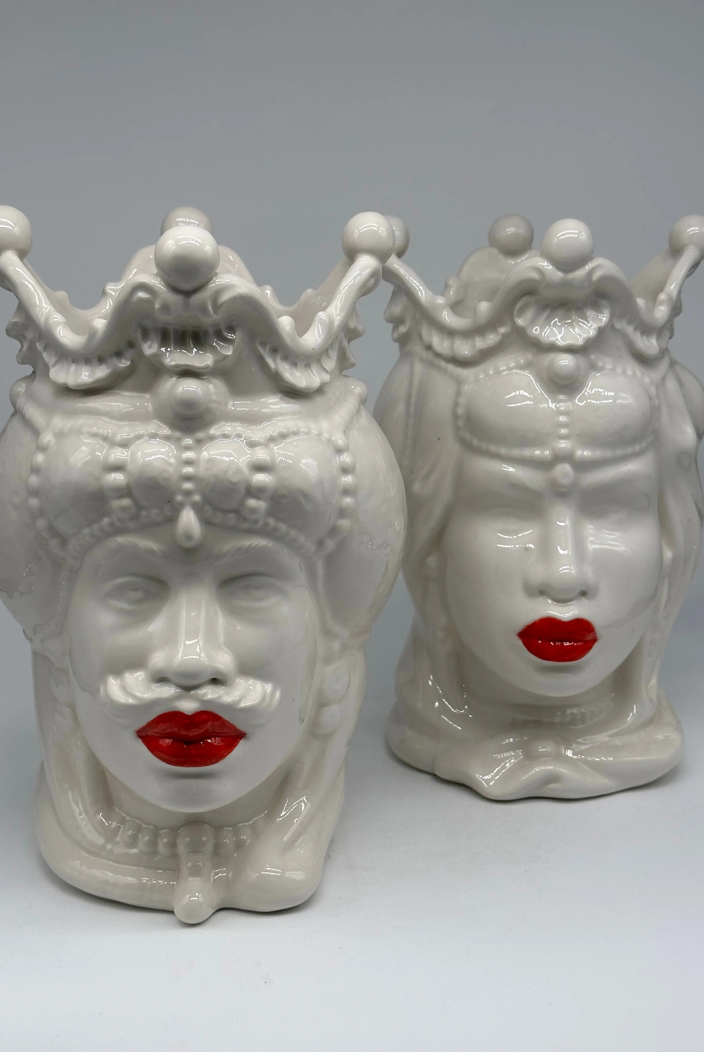 Teste di Moro Emiro Ceramica Caltagirone cm H.30 L.18 Artigianale Bianco Labbra Rosse DD CERAMICHE SICILIANE