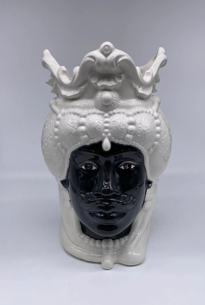 Teste di Moro Emiro Ceramica Caltagirone cm H.30 L.18 Artigianale Bianco Nero DD CERAMICHE SICILIANE