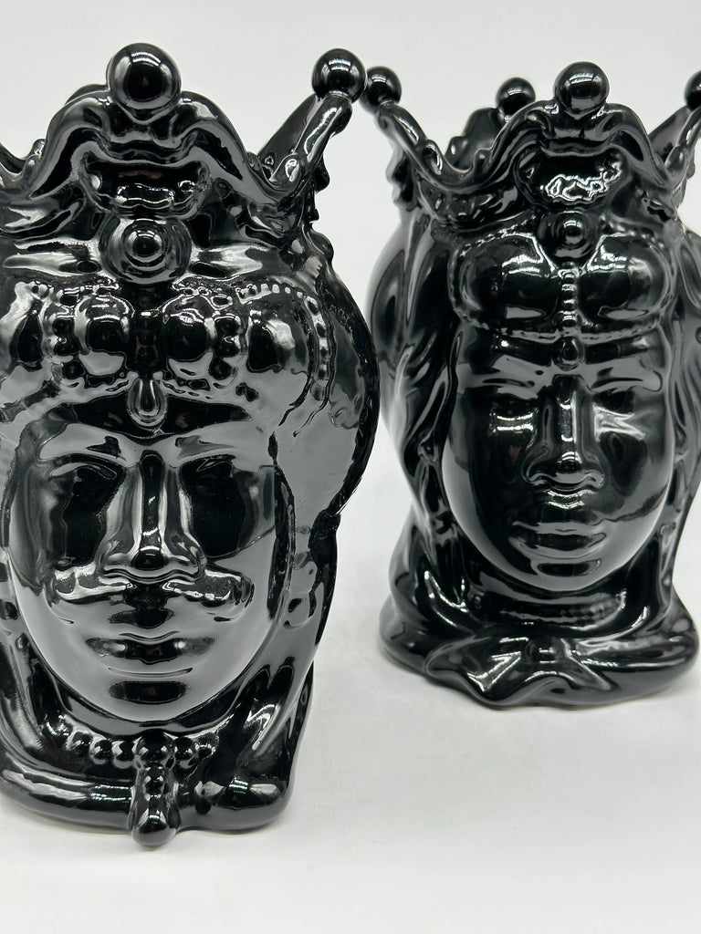Teste di Moro Emiro Ceramica Caltagirone cm H.30 L.18 Artigianale Nero Lucido DD CERAMICHE SICILIANE