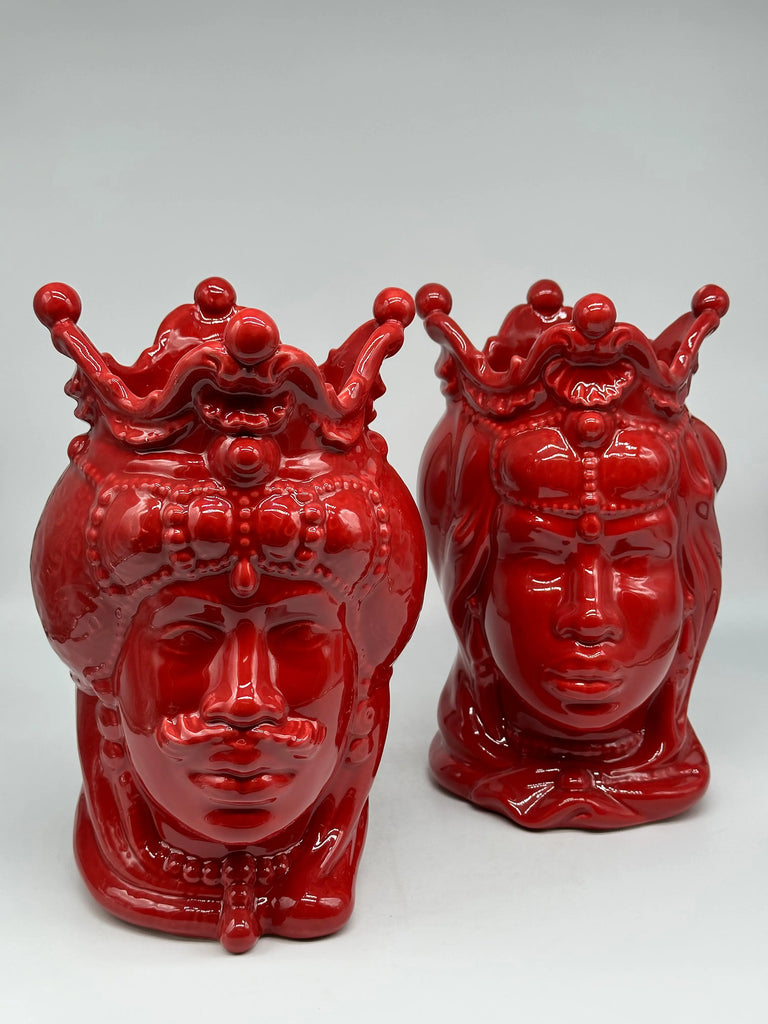 Teste di Moro Emiro Ceramica Caltagirone cm H.30 L.18 Artigianale Rosso DD CERAMICHE SICILIANE