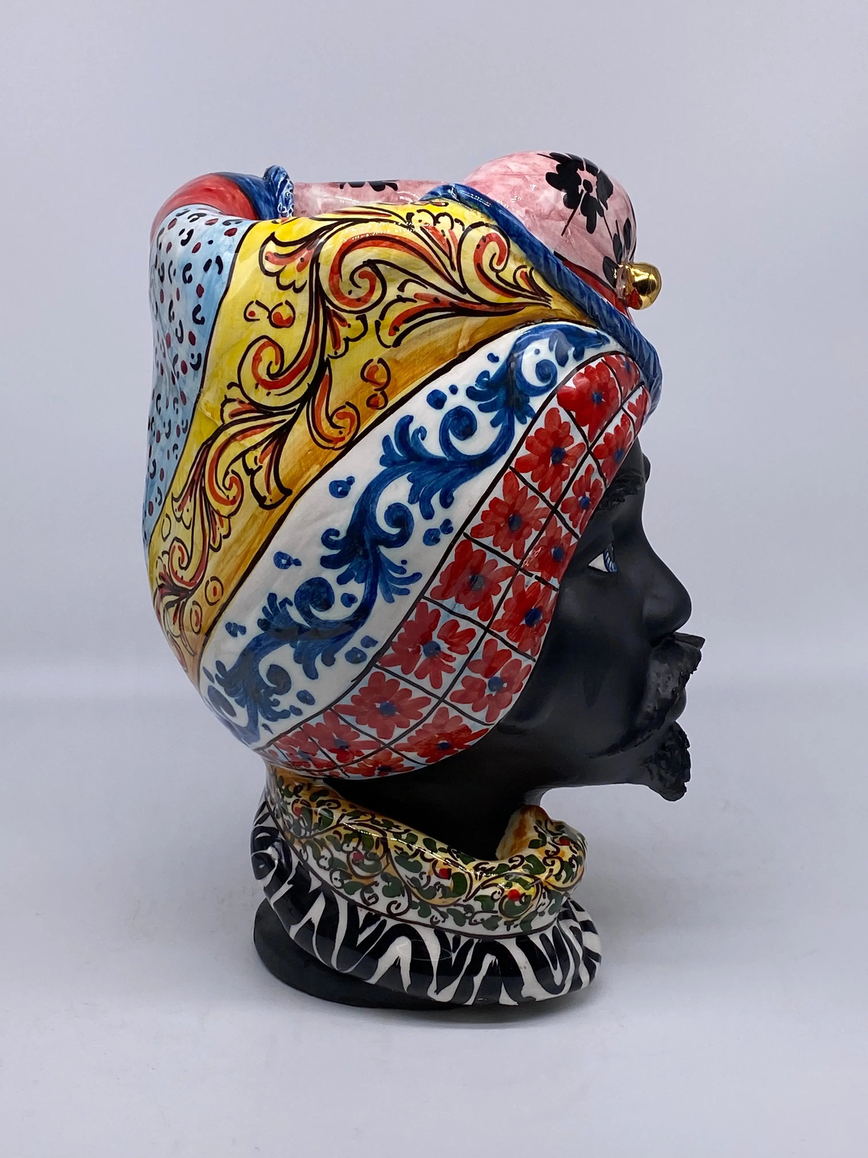 Teste di Moro Horus Ceramica Caltagirone cm H.30 L.18 Artigianale Decorazione “Carretto” DD CERAMICHE SICILIANE