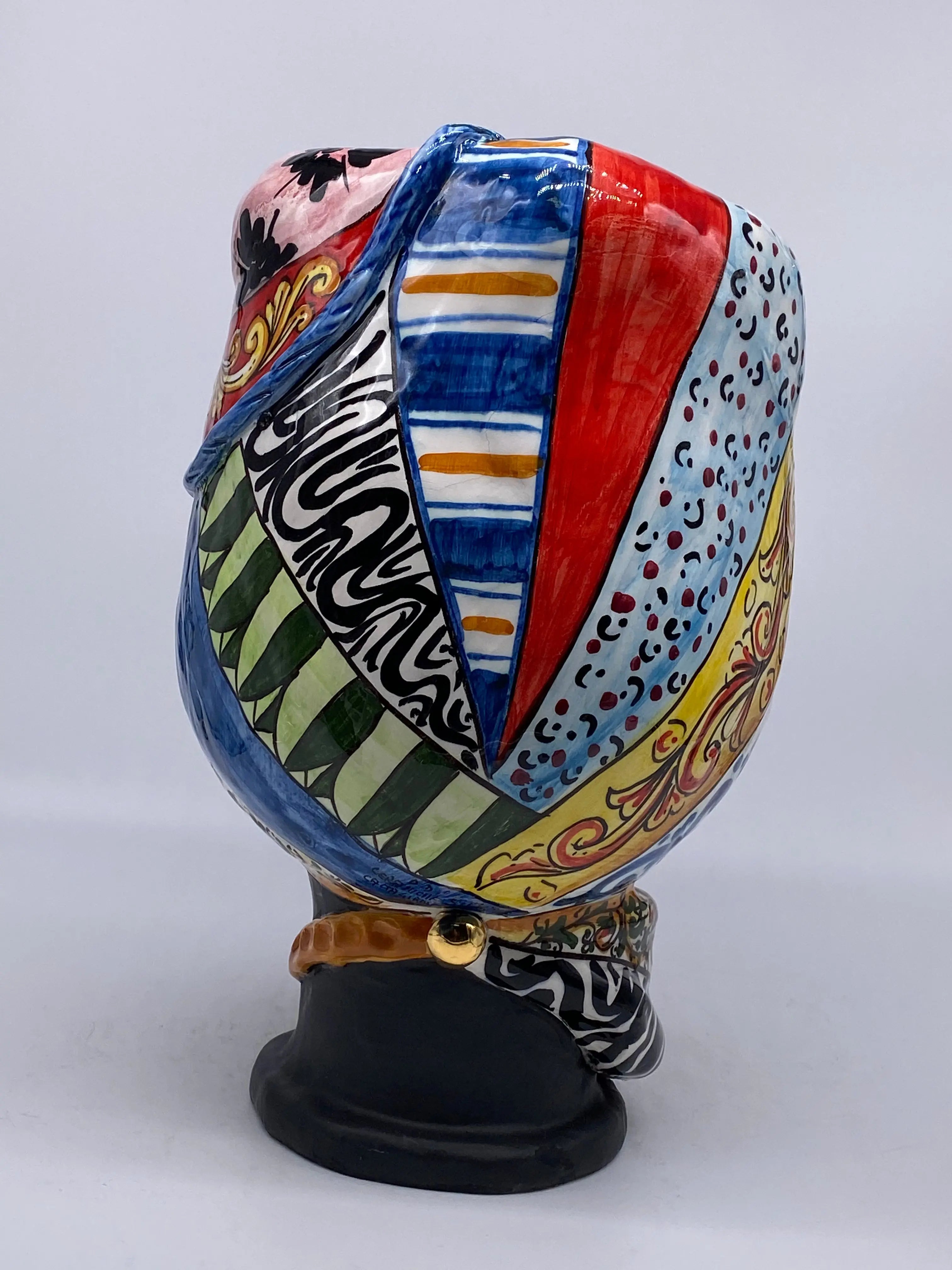 Teste di Moro Horus Ceramica Caltagirone cm H.30 L.18 Artigianale Decorazione “Carretto” DD CERAMICHE SICILIANE