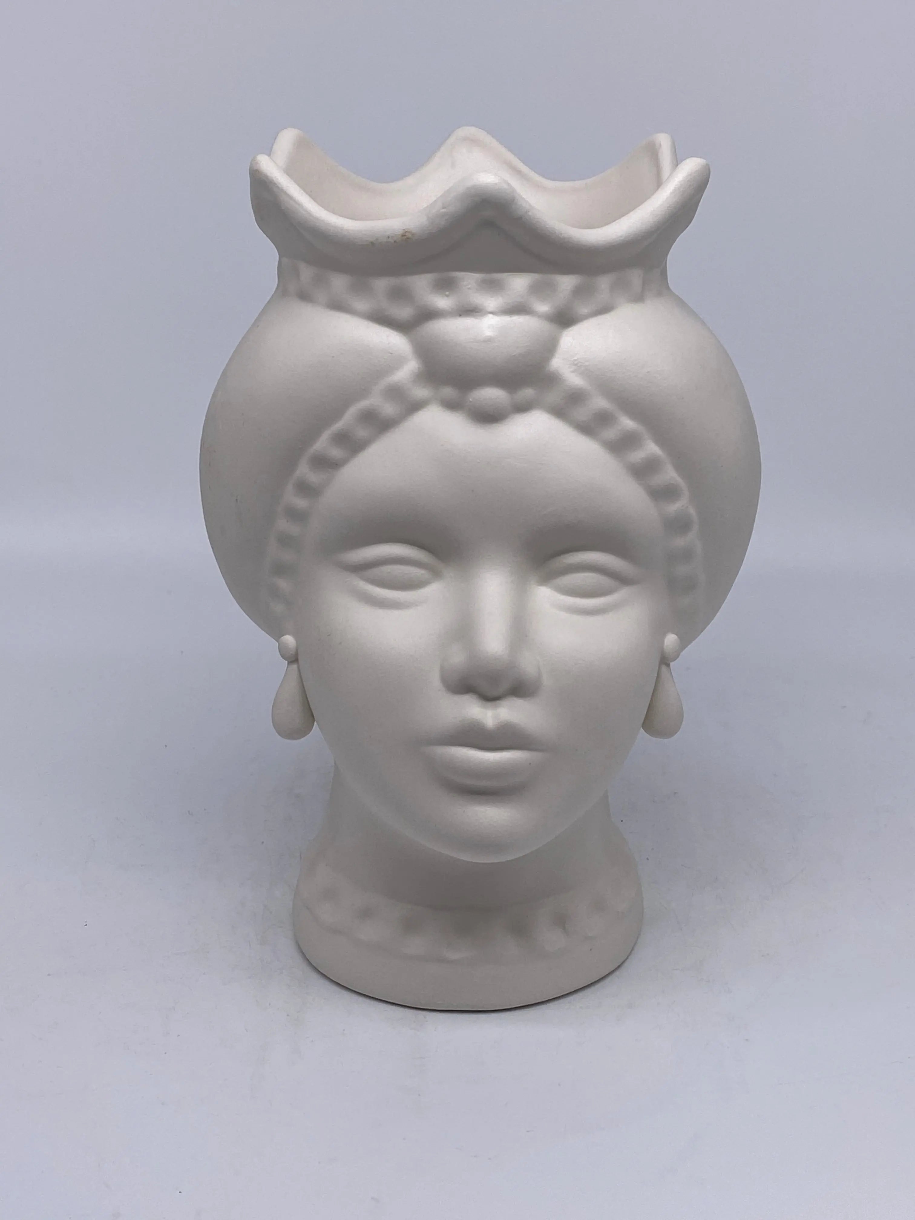 Teste di Moro Luis Ceramica Caltagirone cm H.22 L.15 Artigianale Turbante Bianco Opaco DD CERAMICHE SICILIANE