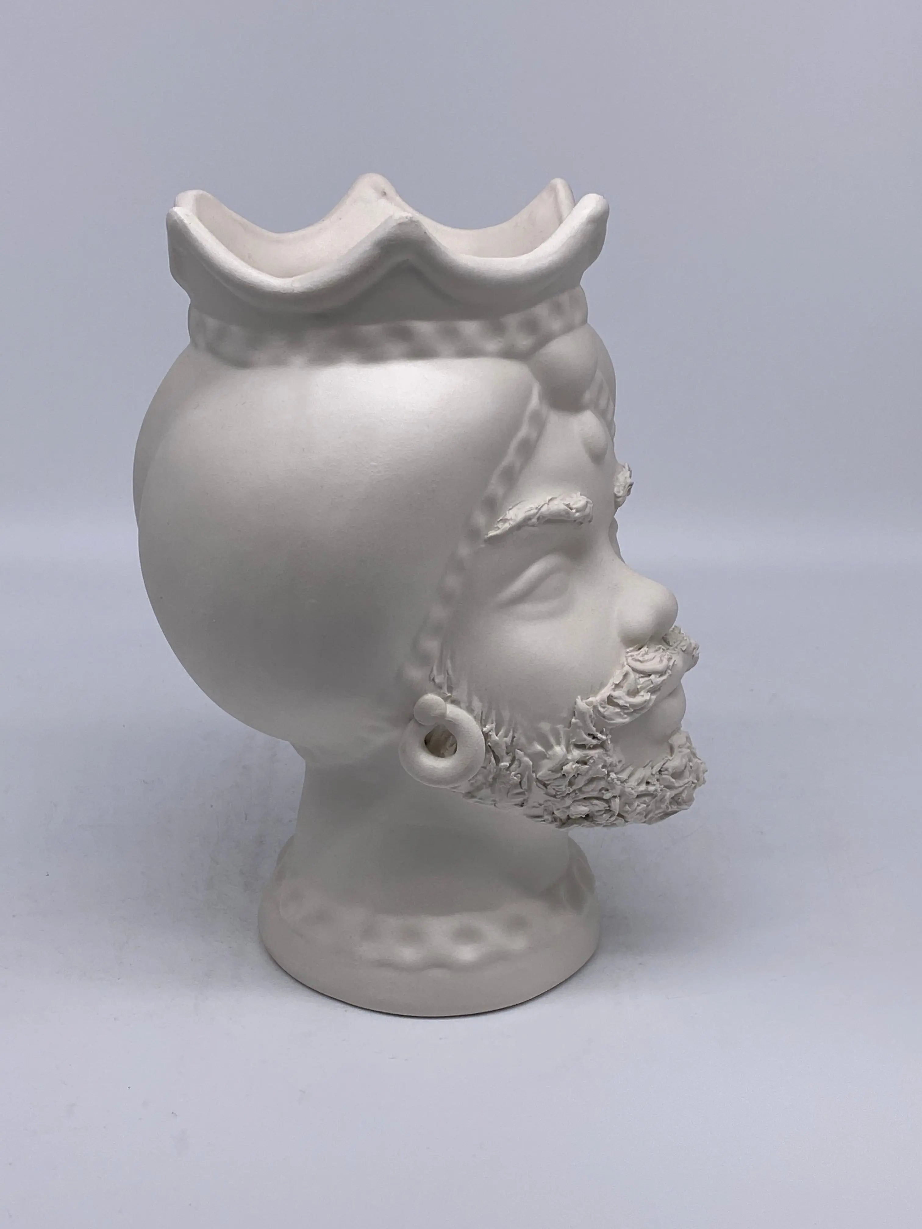 Teste di Moro Luis Ceramica Caltagirone cm H.22 L.15 Artigianale Turbante Bianco Opaco DD CERAMICHE SICILIANE