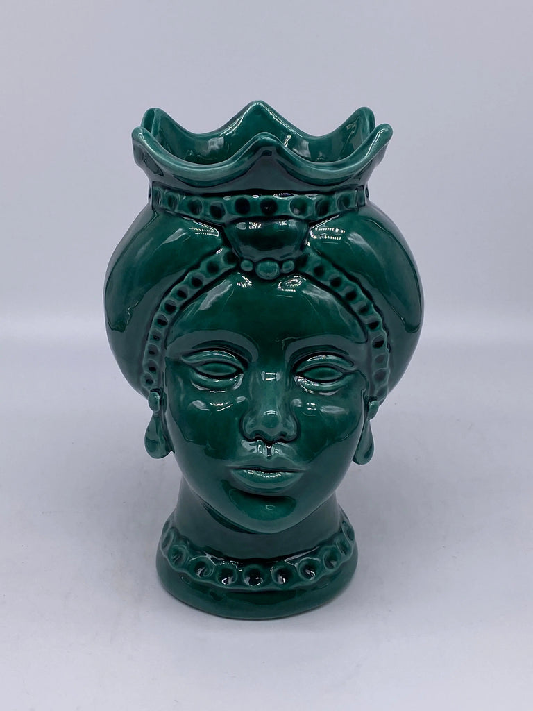 Teste di Moro Luis Ceramica Caltagirone cm H.22 L.15 Artigianale Verde Cristallo DD CERAMICHE SICILIANE