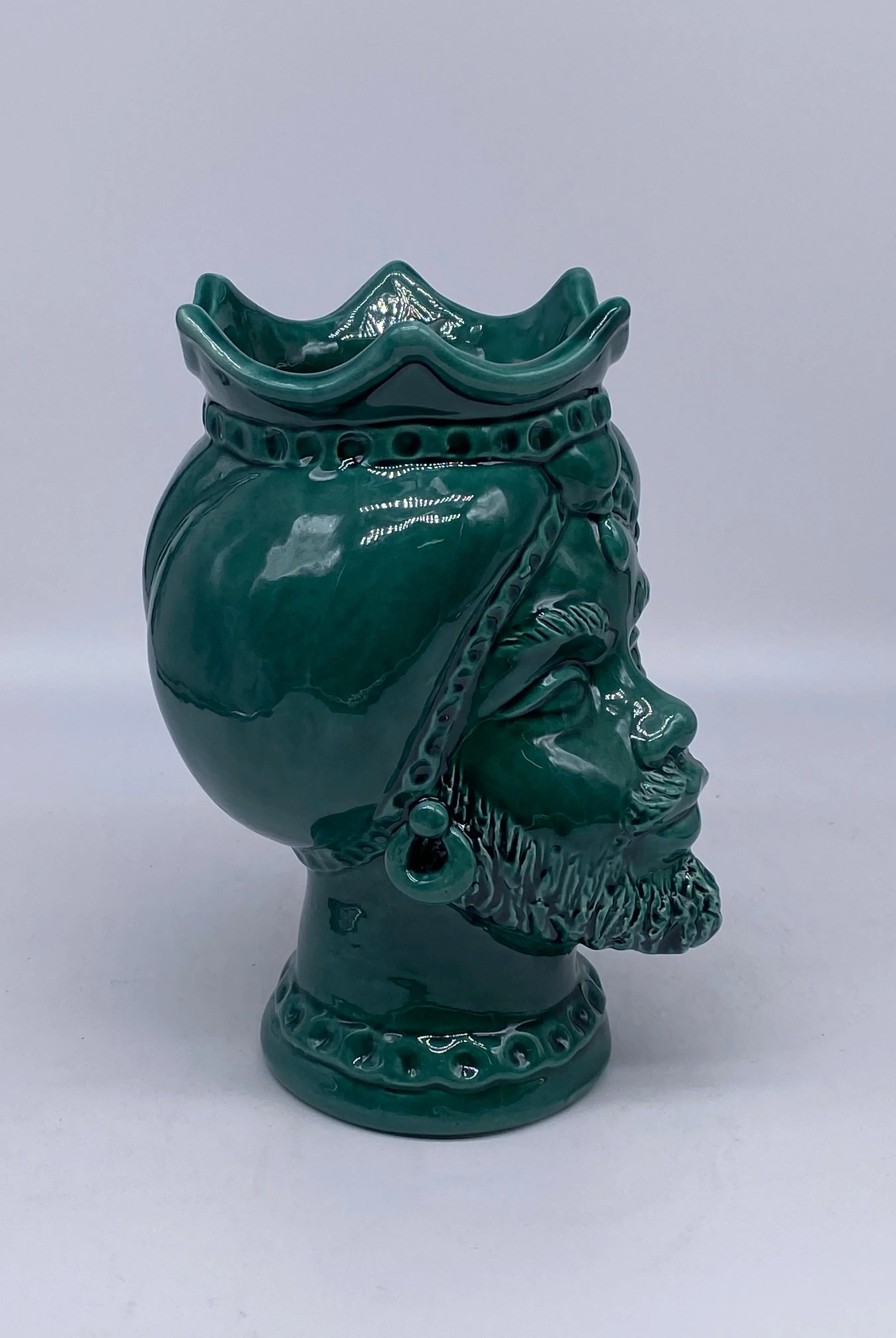 Teste di Moro Luis Ceramica Caltagirone cm H.22 L.15 Artigianale Verde Cristallo DD CERAMICHE SICILIANE