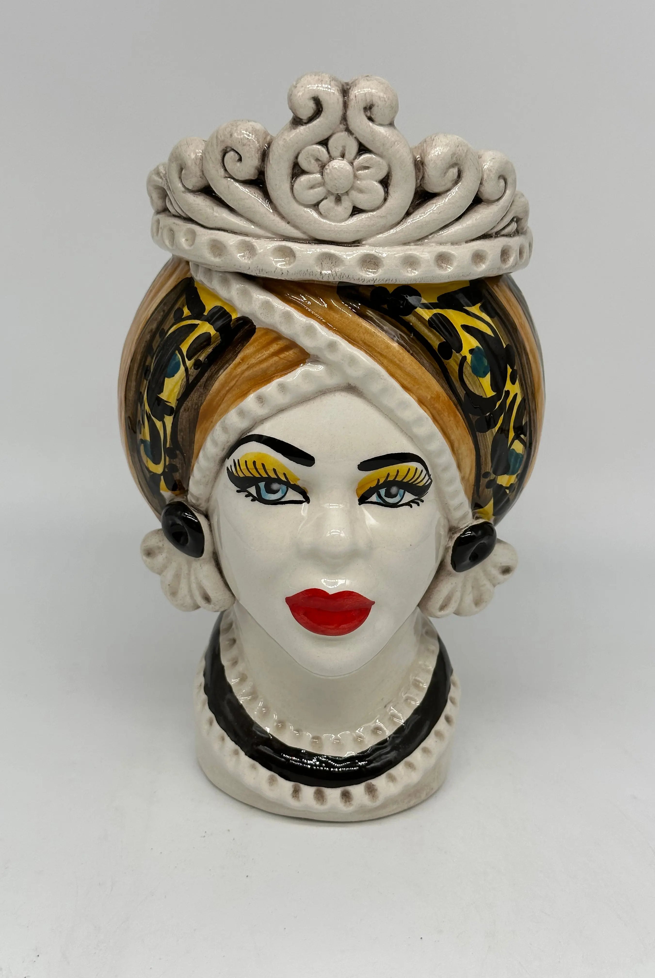 Teste di Moro Moresca Ceramica Caltagirone cm H.22 L.13 Artigianale Decorazione 2020 Arancio DD CERAMICHE SICILIANE