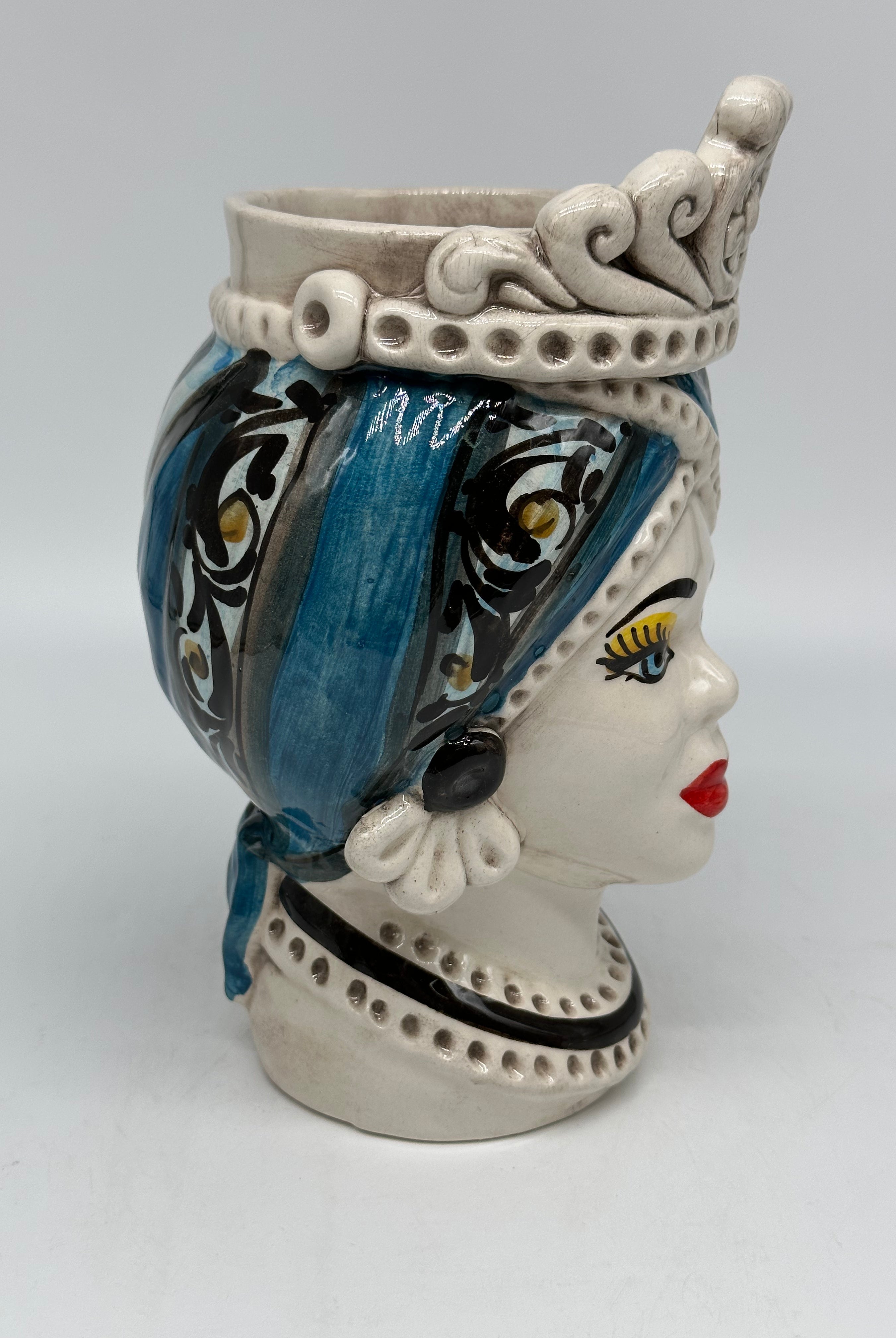 Teste di Moro Moresca Ceramica Caltagirone cm H.22 L.13 Artigianale Decorazione 2020 Blu DD CERAMICHE SICILIANE