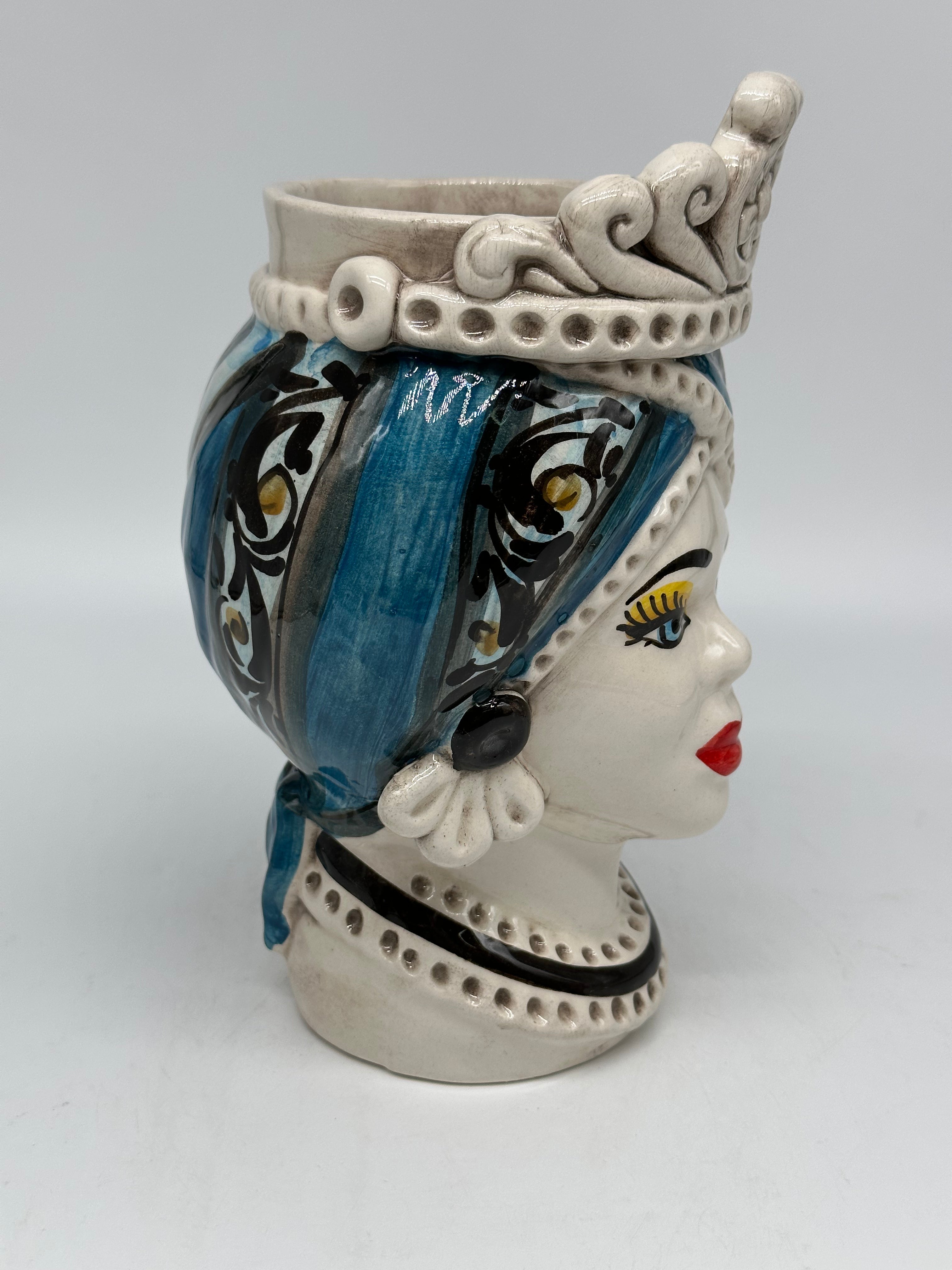 Teste di Moro Moresca Ceramica Caltagirone cm H.22 L.13 Artigianale Decorazione 2020 Blu DD CERAMICHE SICILIANE