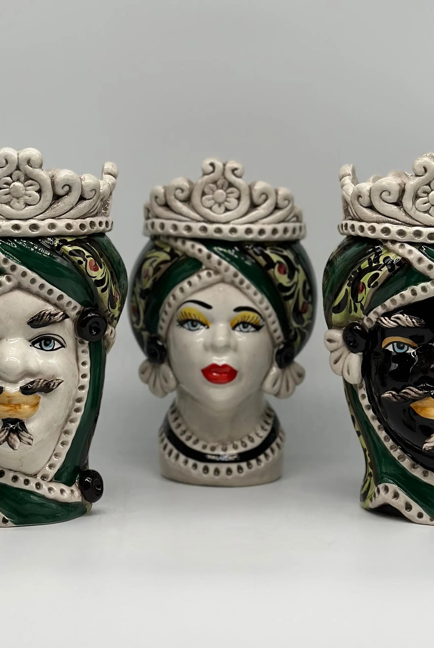 Teste di Moro Moresca Ceramica Caltagirone cm H.22 L.13 Artigianale Decorazione 2020 Verde DD CERAMICHE SICILIANE