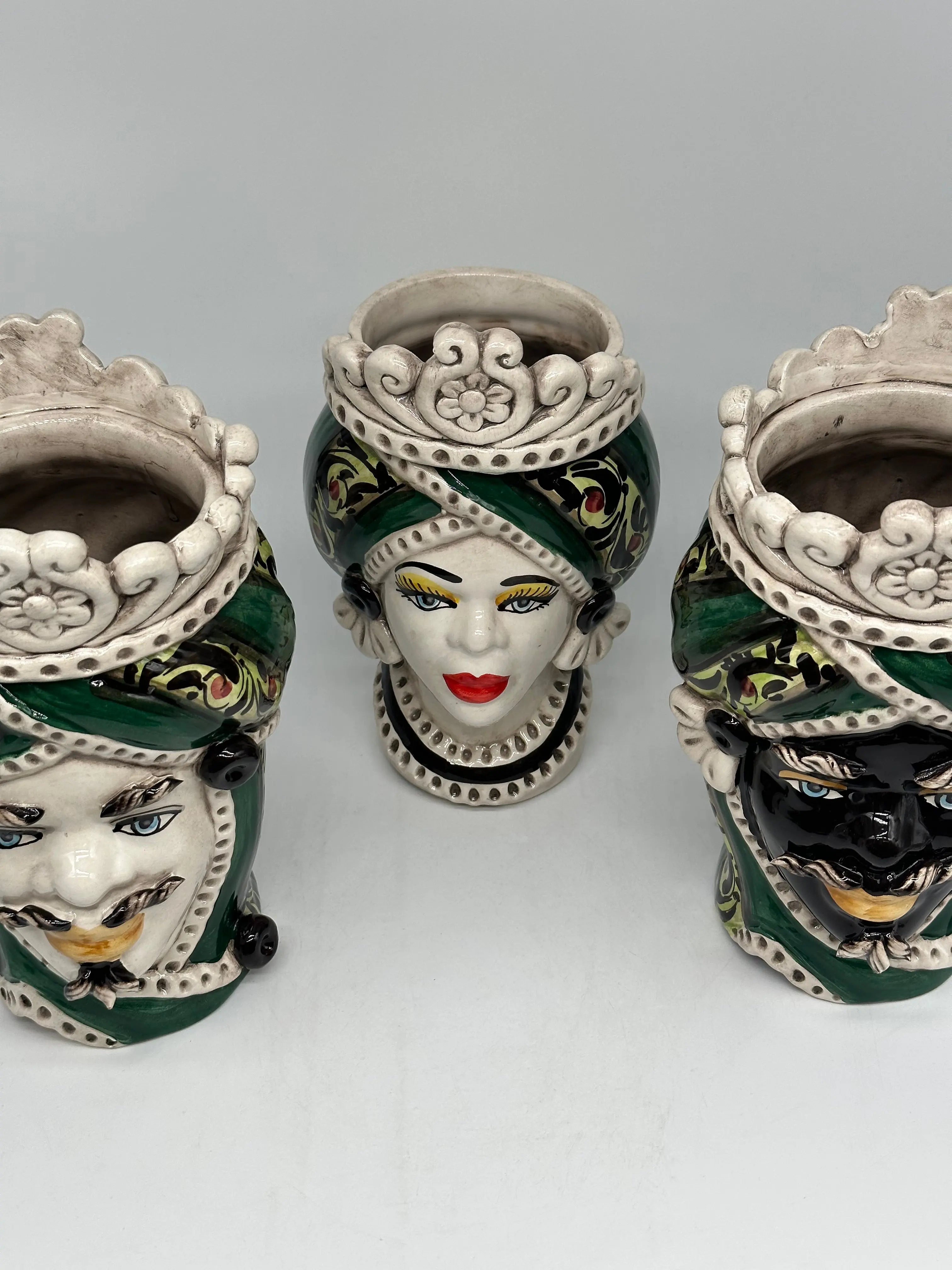Teste di Moro Moresca Ceramica Caltagirone cm H.22 L.13 Artigianale Decorazione 2020 Verde DD CERAMICHE SICILIANE