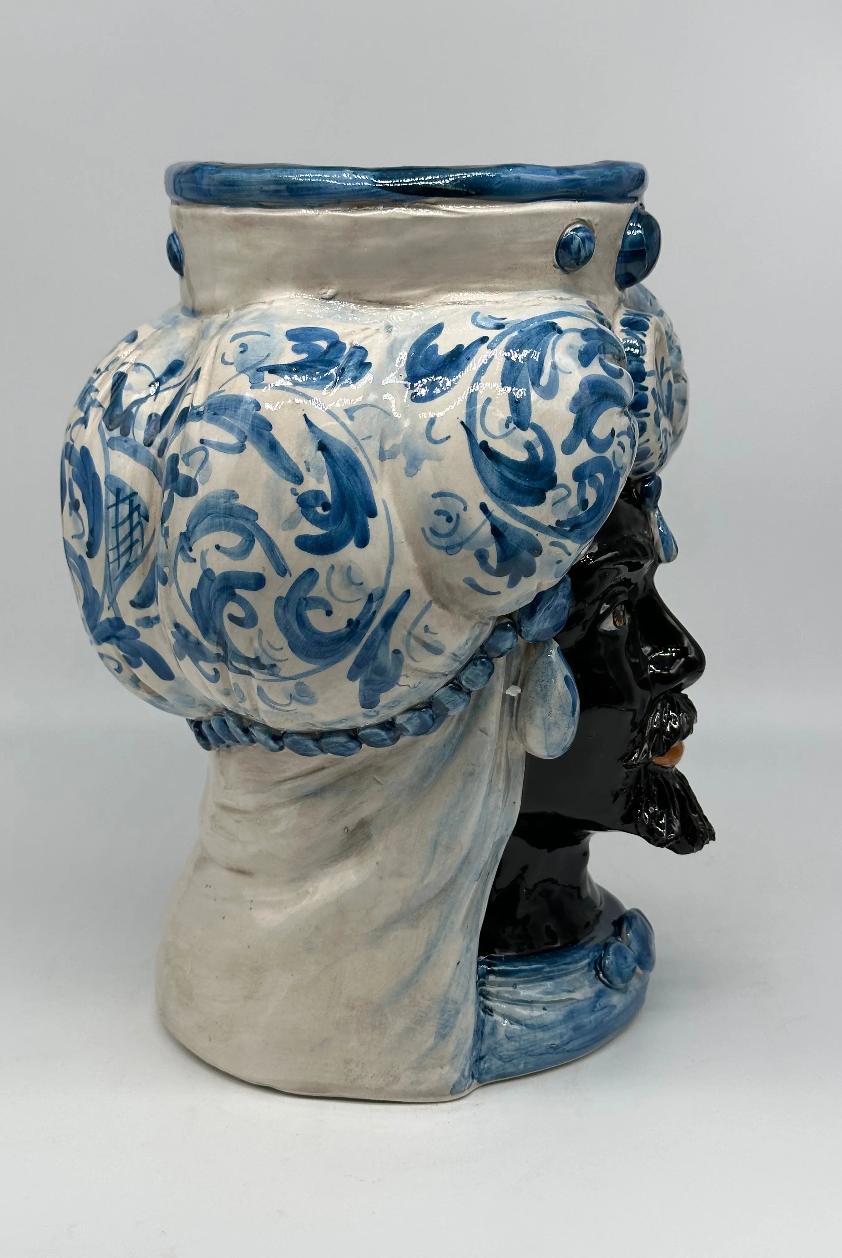 Teste di Moro Persia Ceramica Caltagirone cm H.30 L.22 Artigianale Decorazione Barocco Blu DD CERAMICHE SICILIANE