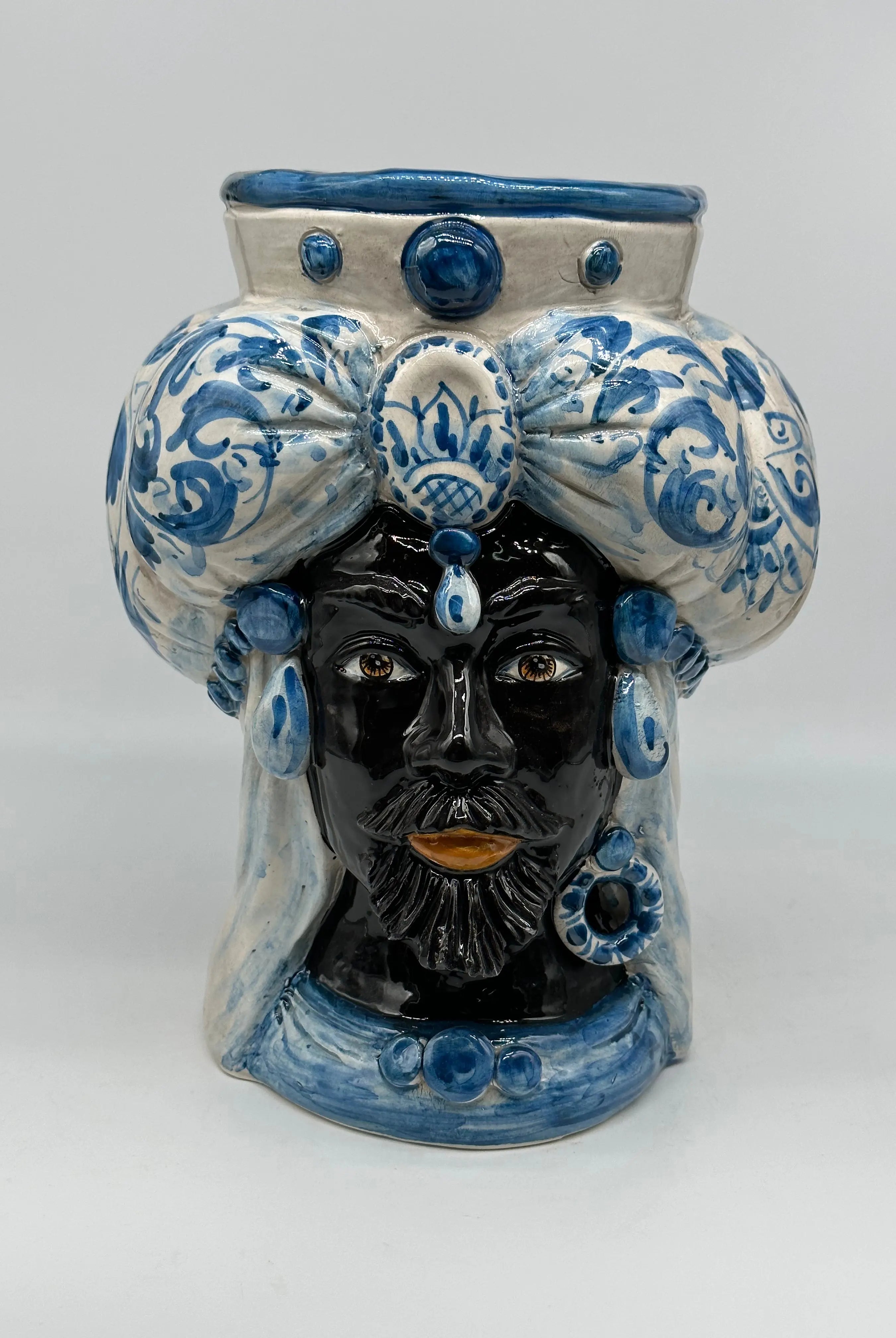 Teste di Moro Persia Ceramica Caltagirone cm H.30 L.22 Artigianale Decorazione Barocco Blu DD CERAMICHE SICILIANE