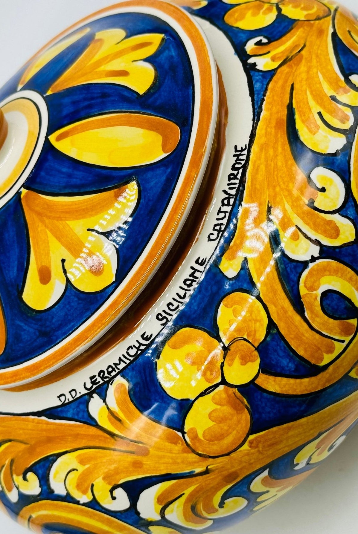 Biscottiera Decorata ‘700 Ceramica Caltagirone cm H.18 L.24 Artigianale - DD CERAMICHE SICILIANE