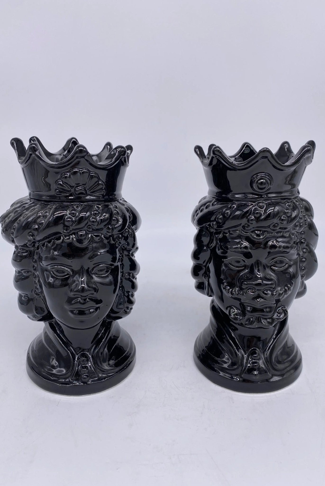 Coppia Teste di Moro Girun Ceramica Caltagirone cm H.15 L.8 Artigianale VARI COLORI - DD CERAMICHE SICILIANE