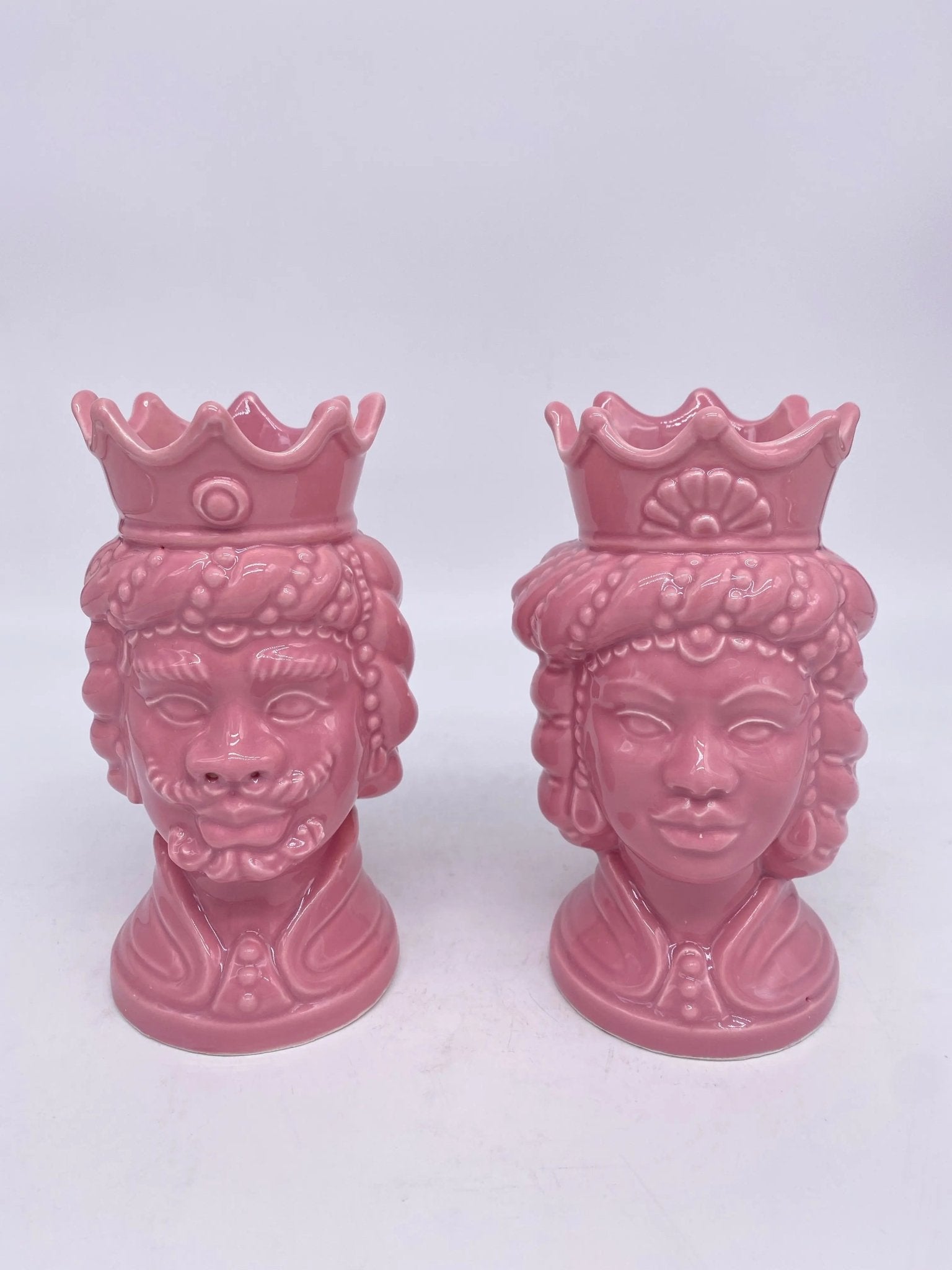 Coppia Teste di Moro Girun Ceramica Caltagirone cm H.15 L.8 Artigianale  VARI COLORI