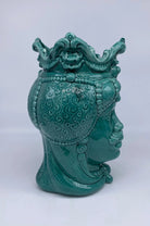 FINE SERIE - Testa di Moro Emiro Ceramica Caltagirone cm H.30 L.18 Artigianale Verde - DD CERAMICHE SICILIANE