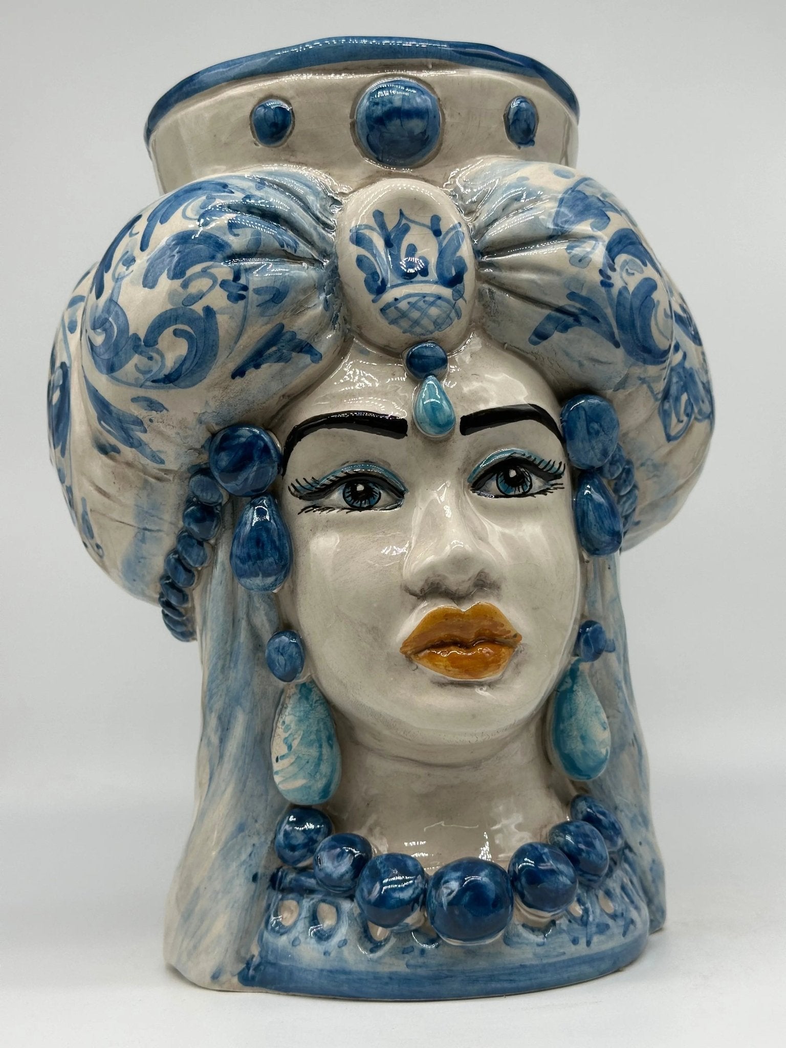 FINE SERIE - Testa di Moro Persia Ceramica Caltagirone cm H.30 L.22 Artigianale Decorazione Barocco Blu - DD CERAMICHE SICILIANE