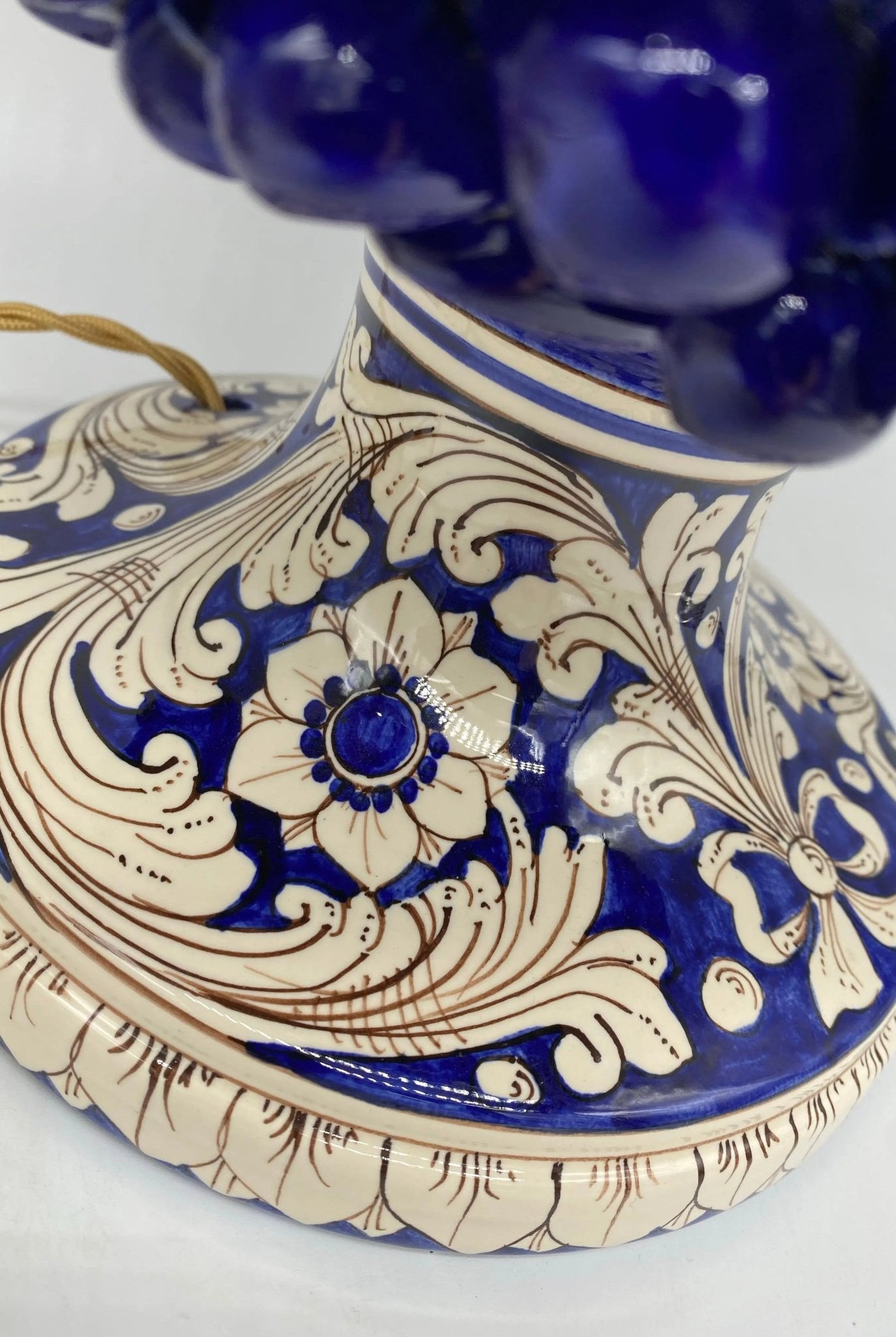Lampada Pigna Ceramica Caltagirone cm H.40 Artigianale Blu Base Decorata - DD CERAMICHE SICILIANE