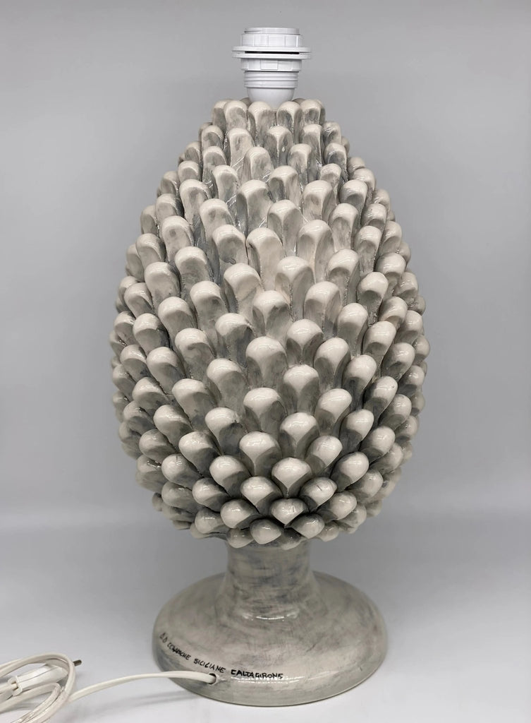 Lampada Pigna Ceramica Caltagirone cm H.40 Artigianale Ghiaccio - DD CERAMICHE SICILIANE
